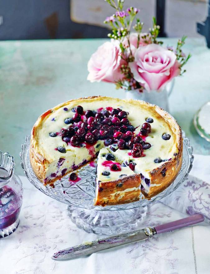 Baked blueberry cheesecake with blueberry compote Sainsbury s Magazine