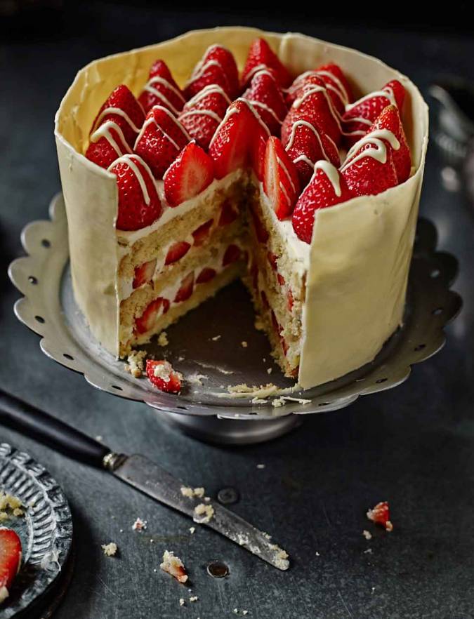 Strawberry, passionfruit & white chocolate cake Sainsbury's Magazine