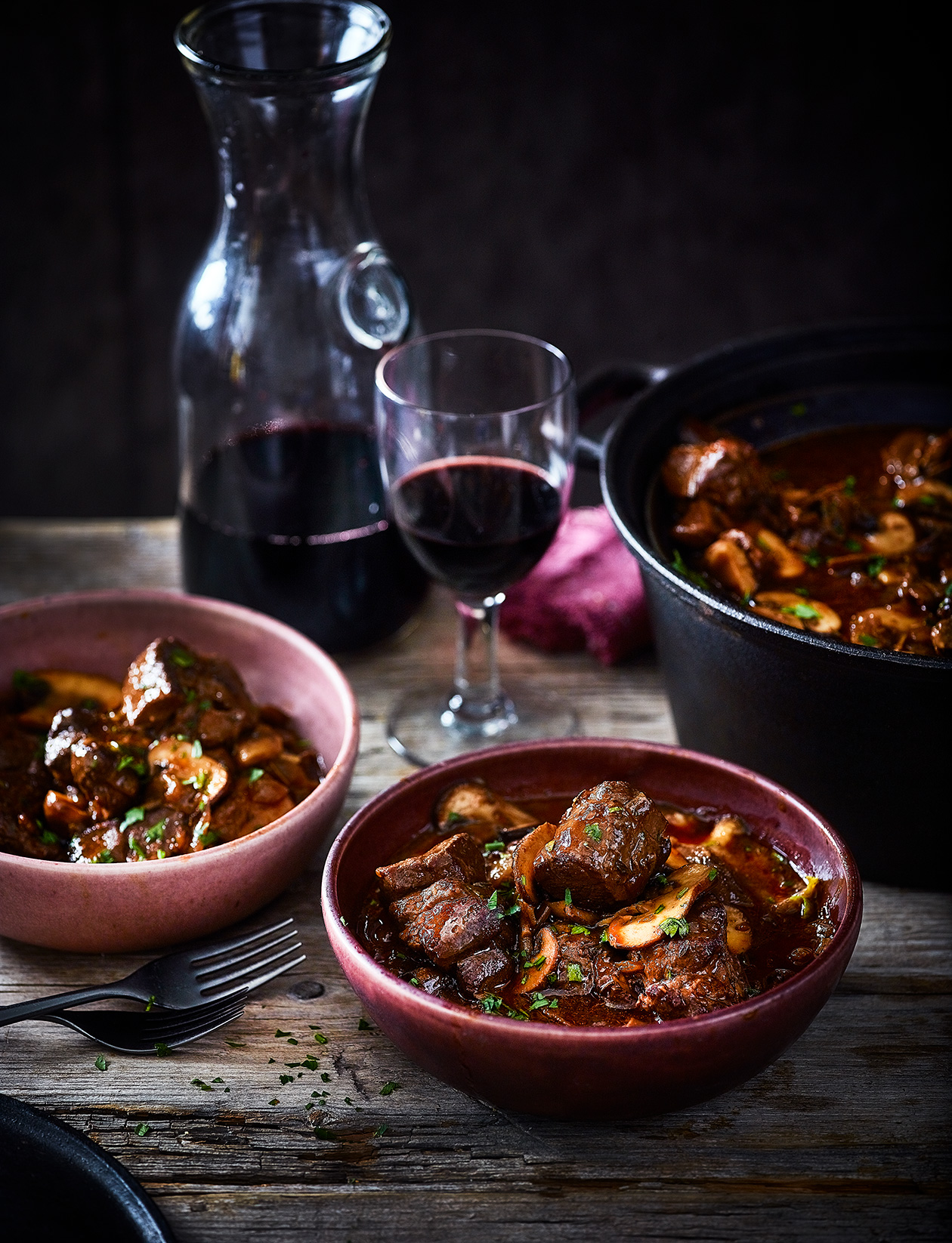 Pork and red wine stew with porcini and chestnuts recipe