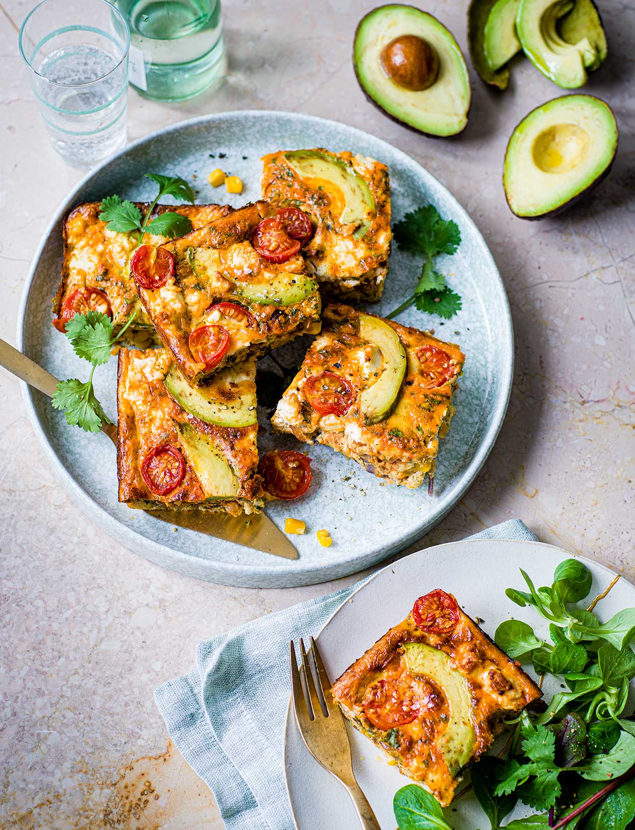 Baked avocado, corn and feta frittata recipe | Sainsbury`s Magazine