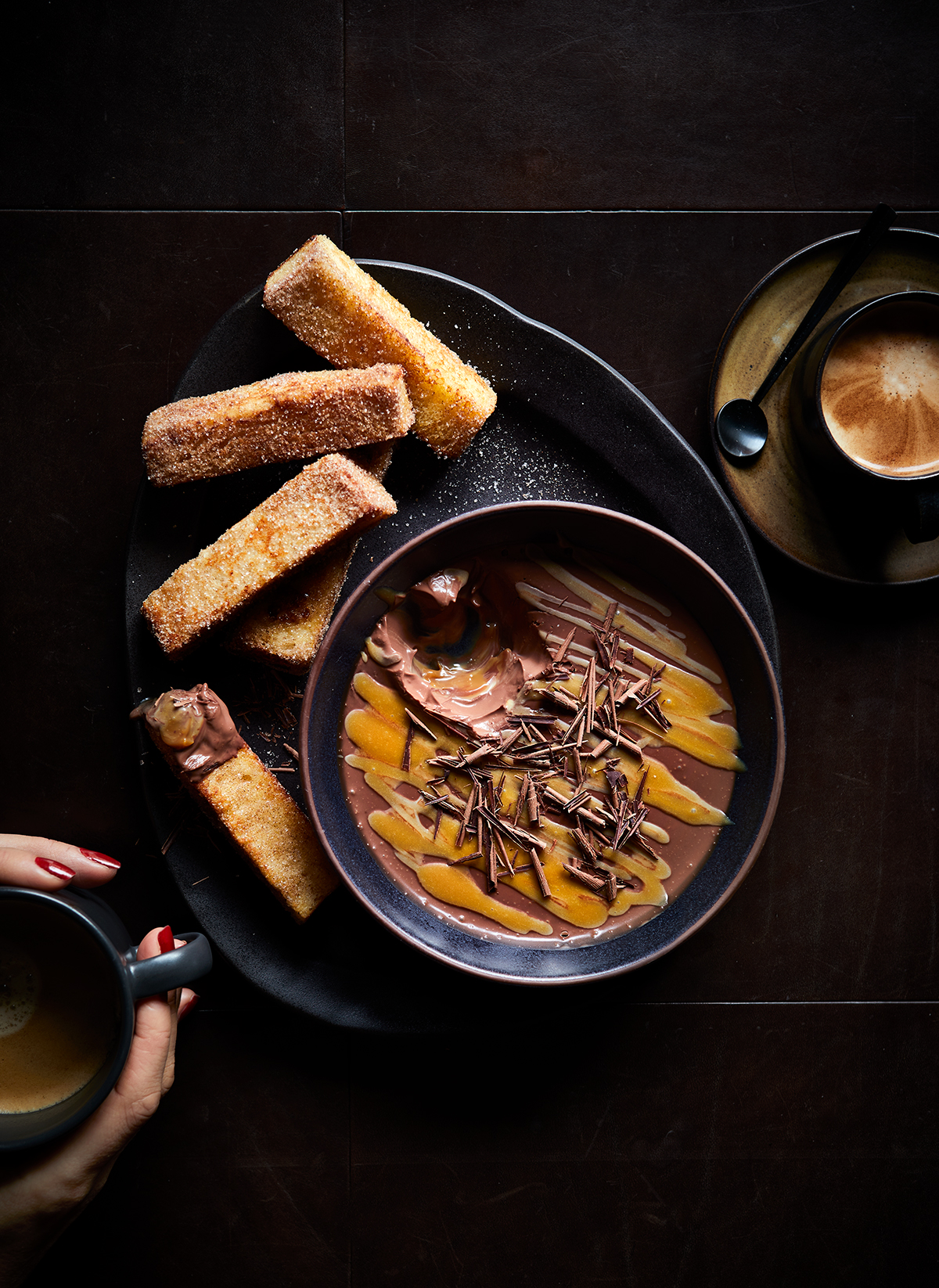 Chocolate salted caramel dessert with French toast dippers recipe | Sainsbury`s Magazine