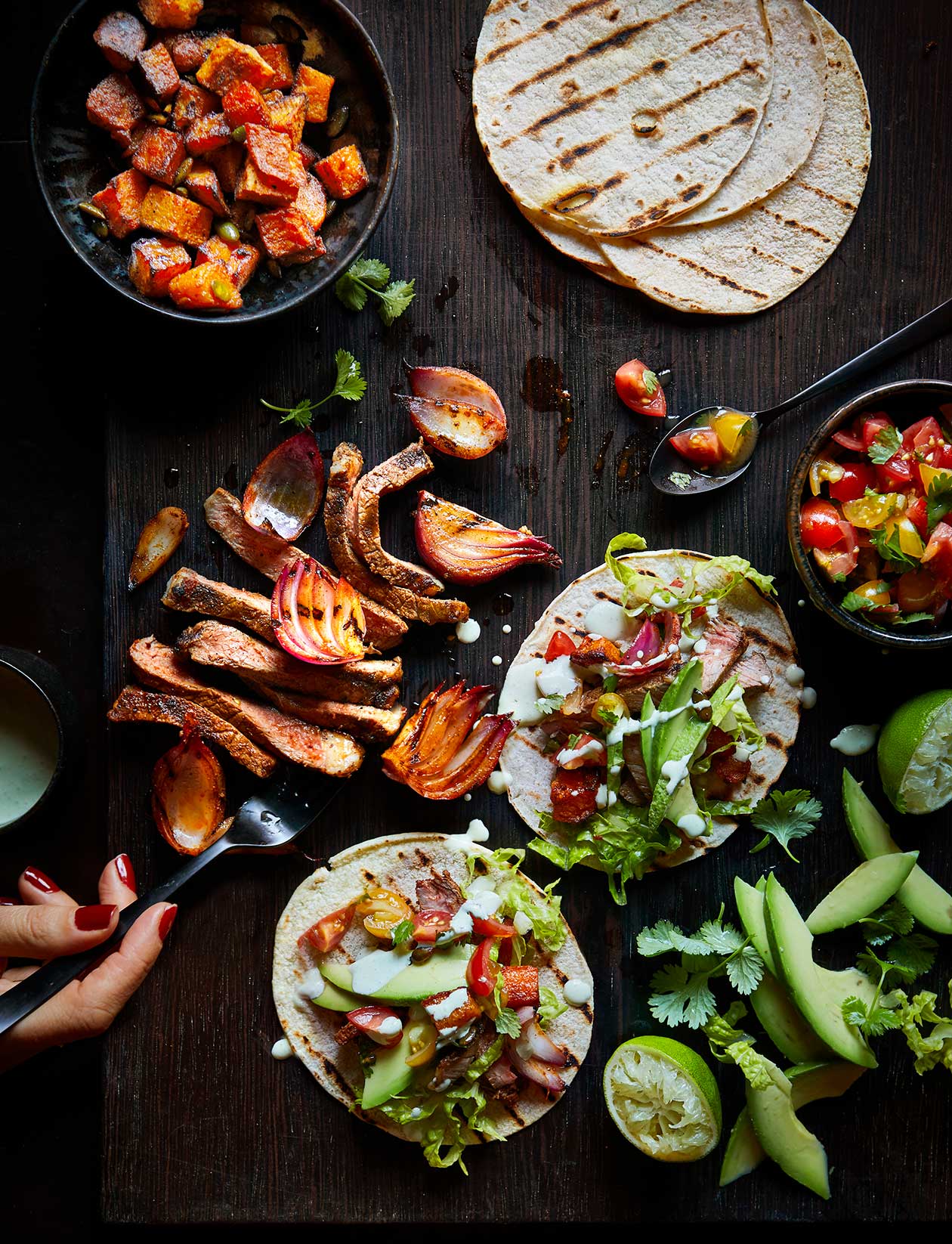 Seared steak taco board recipe | Sainsbury`s Magazine