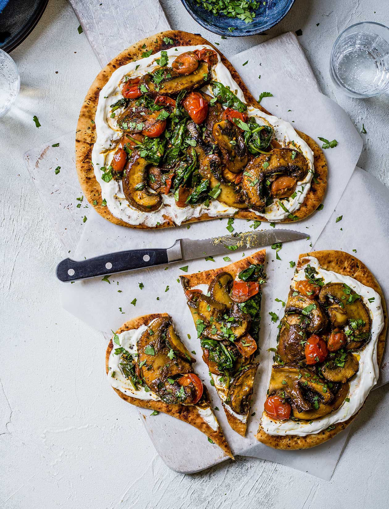 Chocolate amaretto Curried mushroom flatbreads recipe | Sainsbury`s Magazine
