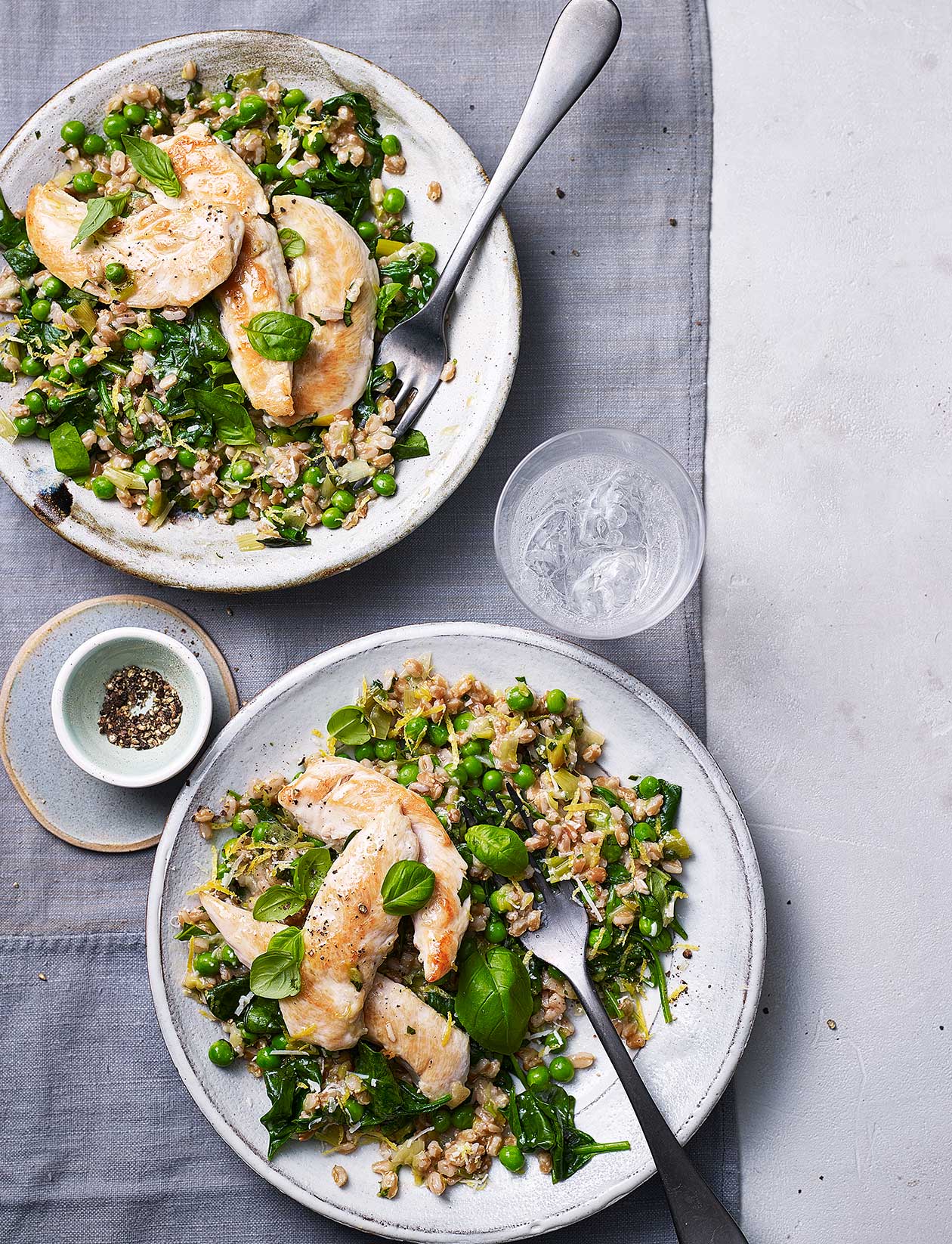 Pan-fried chicken with green grains recipe | Sainsbury`s Magazine