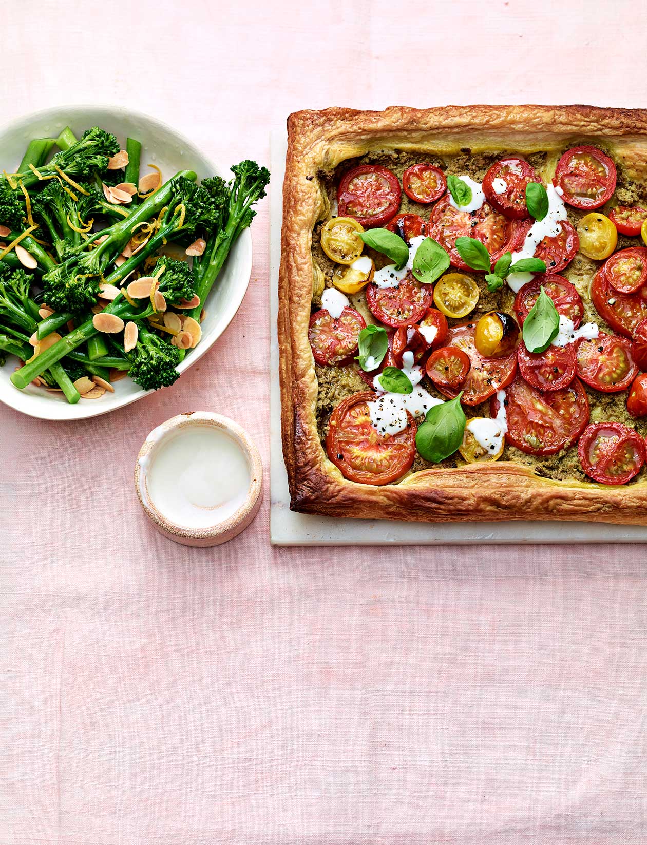 Tomato tapenade tart with broccoli salad recipe | Sainsbury`s Magazine