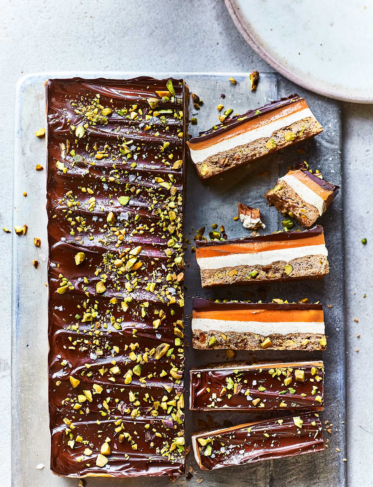 Pistachio billionaire’s slice recipe Sainsbury`s Magazine