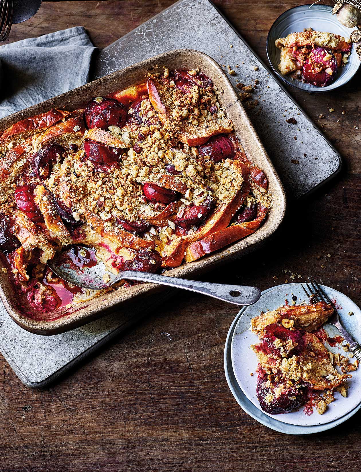 Roasted Plum Bread And Butter Crumble Recipe Sainsbury S Magazine Roasted Plum Bread And Butter Crumble Recipe Sainsbury S Magazine