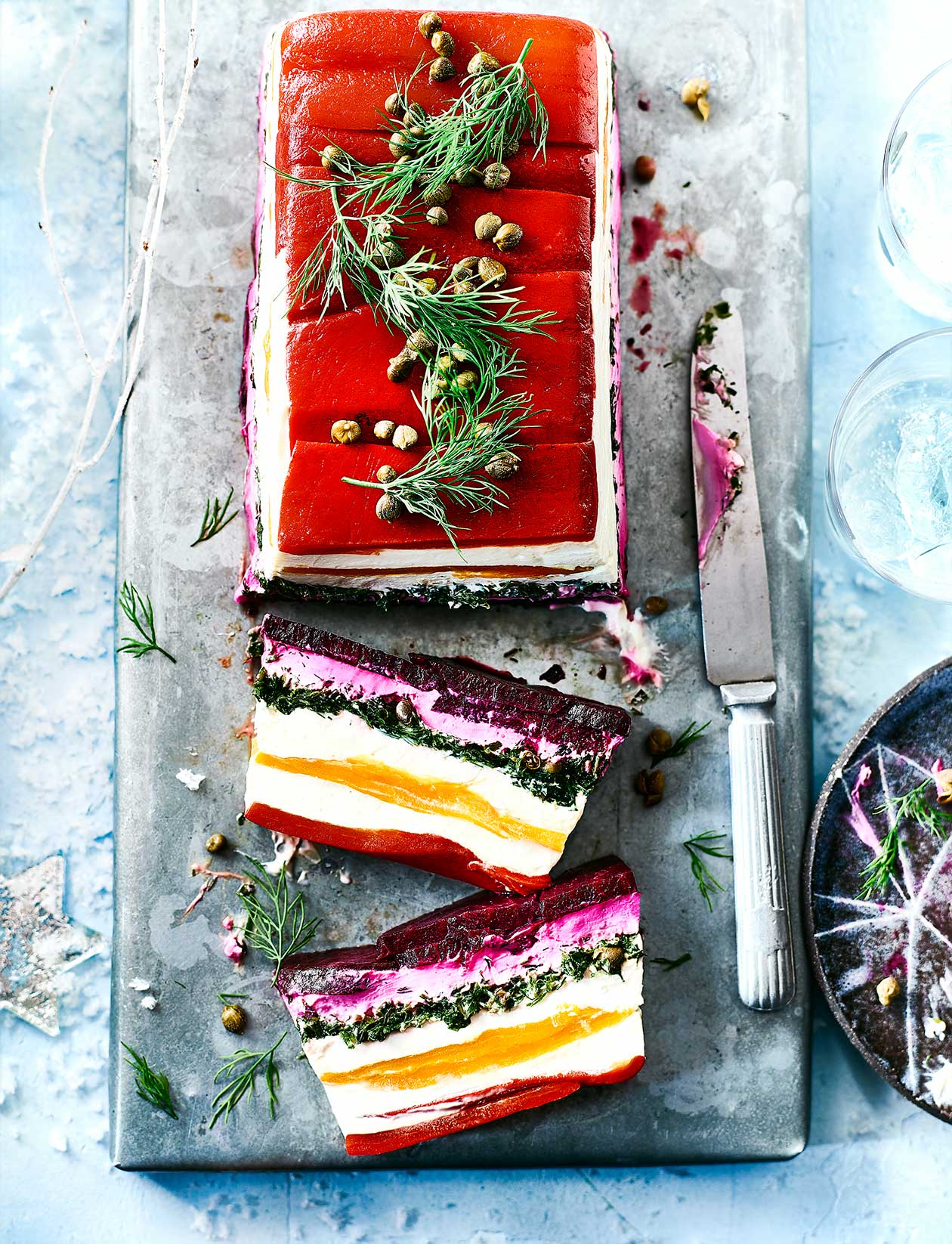 Vegetable and whipped feta terrine recipe