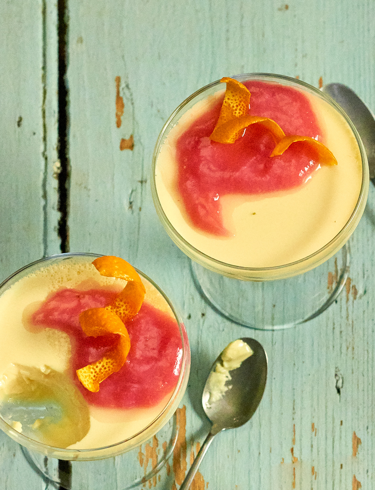 Rhubarb and orange panna cotta with Bird's Custard recipe Sainsbury`s
