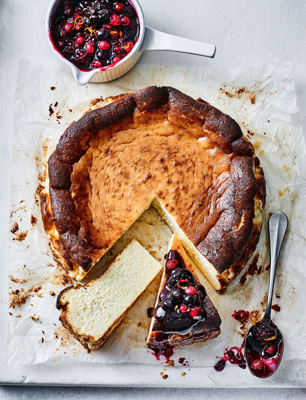 Burnt Basque cheesecake with sangria compote recipe | Sainsbury`s Magazine