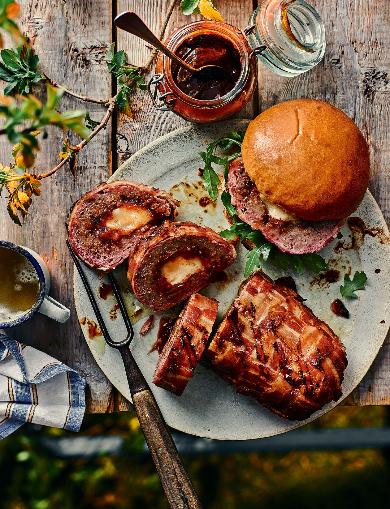 'Fatty' with bacon, cheese and tomato relish recipe | Sainsbury`s Magazine