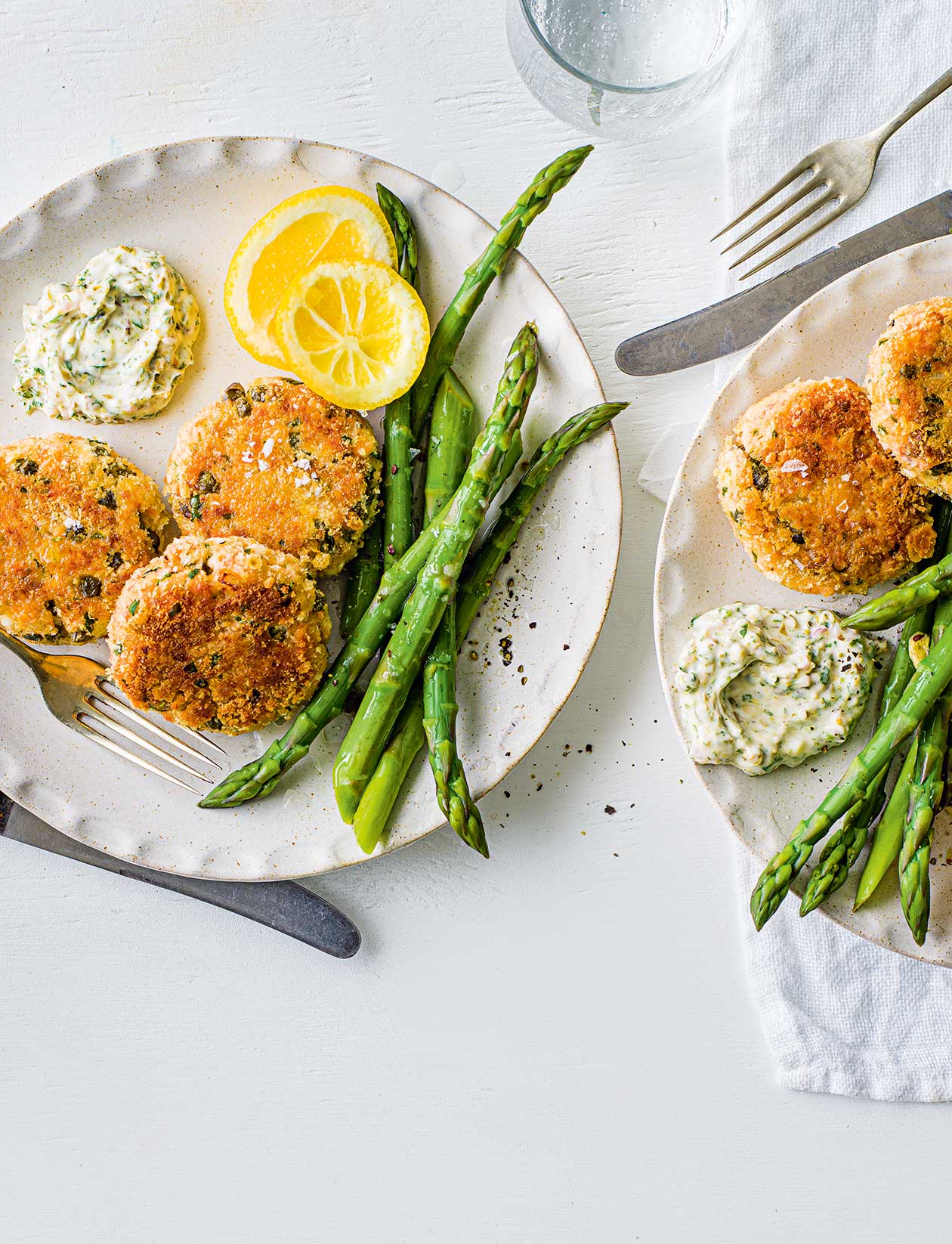 Lemony salmon fishcakes with asparagus recipe | Sainsbury`s Magazine