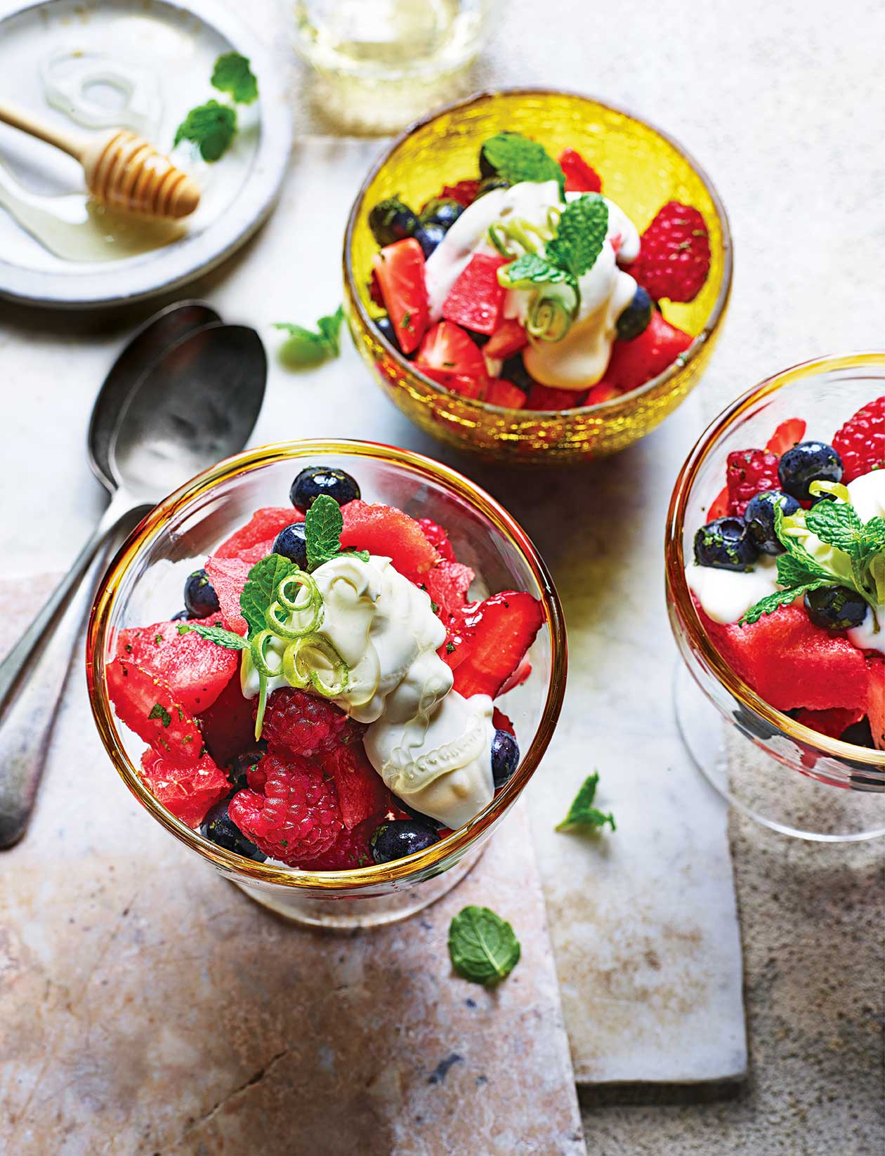 Summer fruit salad in a honeylime syrup recipe Sainsbury`s Magazine