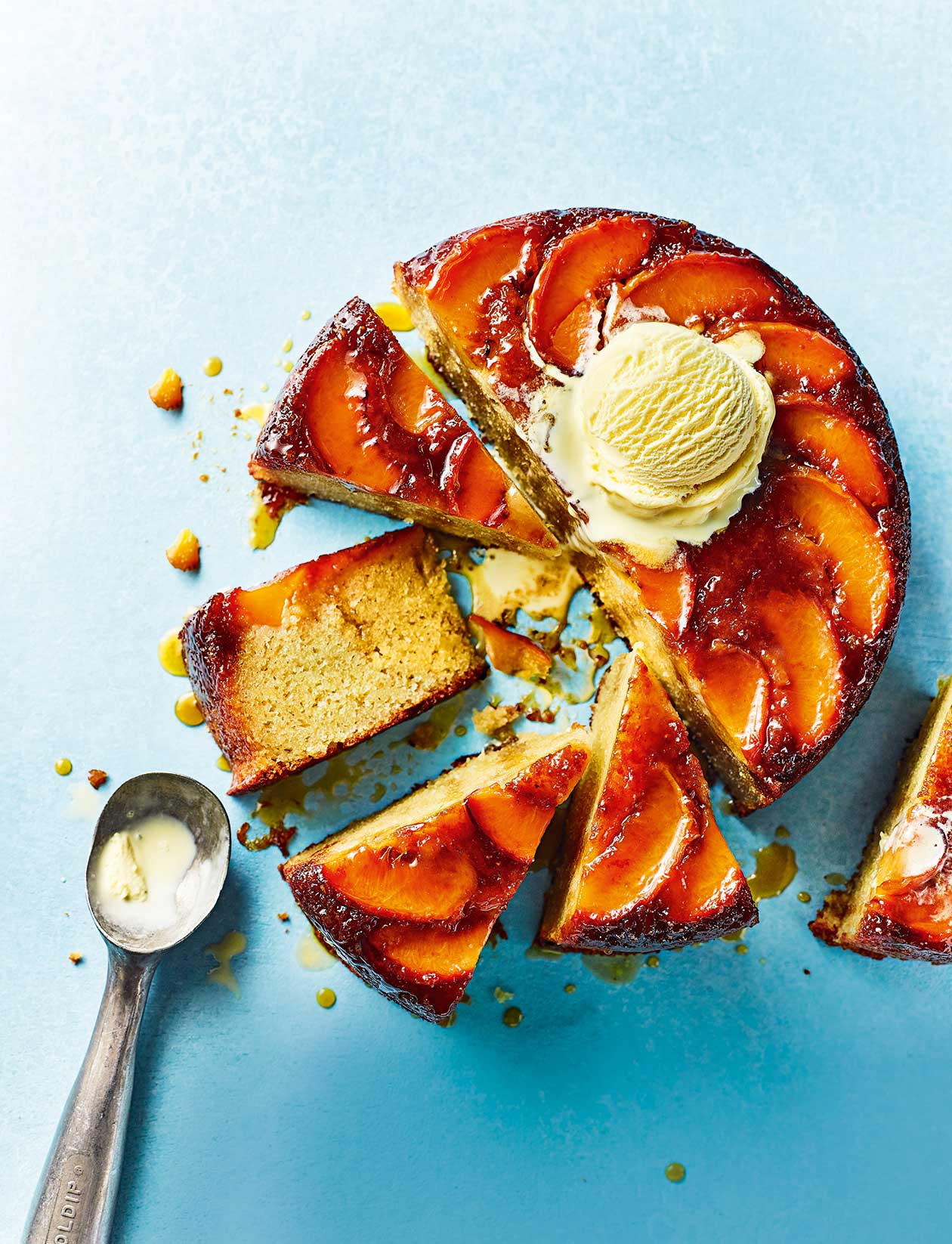 Hwcmagazine chinatown steamed Peach upside-down cake with bourbon caramel recipe | Sainsbury`s Magazine