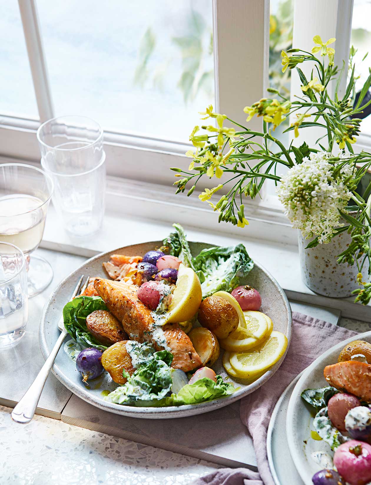 All-in-one summer salmon roast recipe | Sainsbury's Magazine
