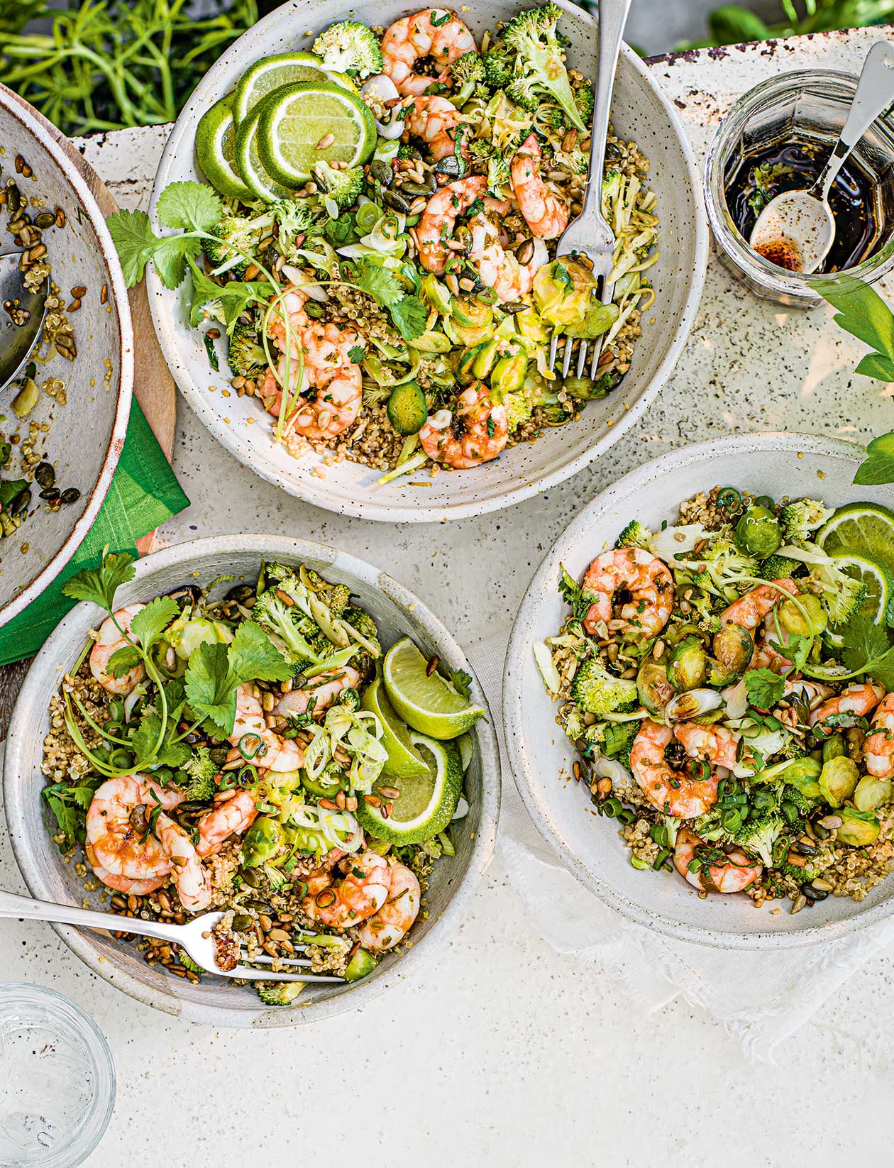 Broccoli and prawn salad with sizzled seeds recipe | Sainsbury`s Magazine