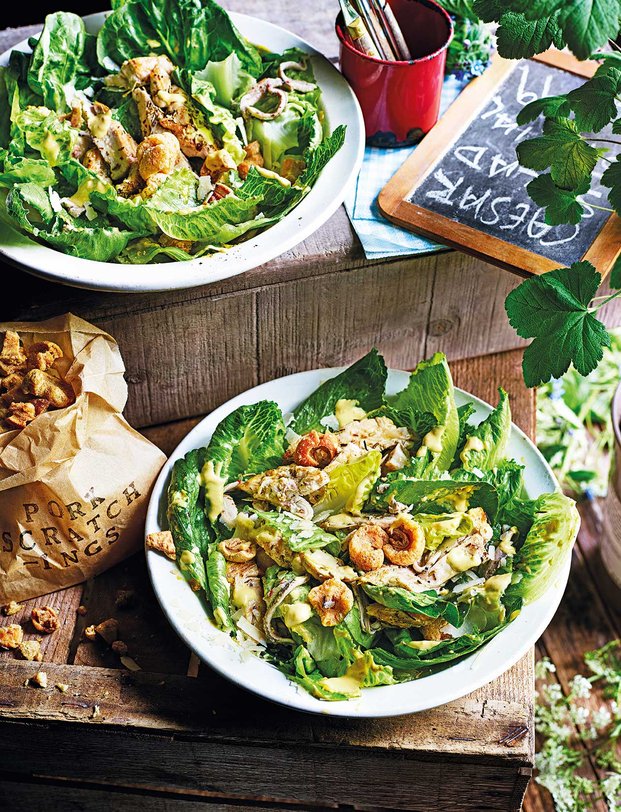Chicken Caesar salad with pork scratching ‘croutons’ recipe Sainsbury