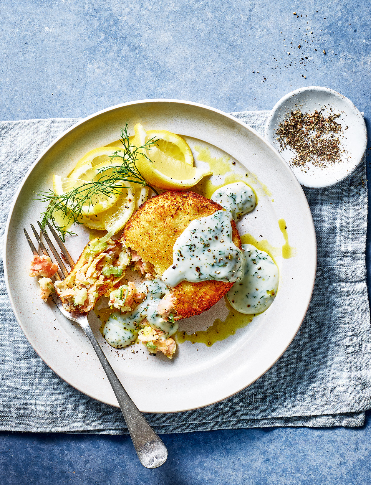 Salmon fishcakes with dill sauce recipe | Sainsbury`s Magazine