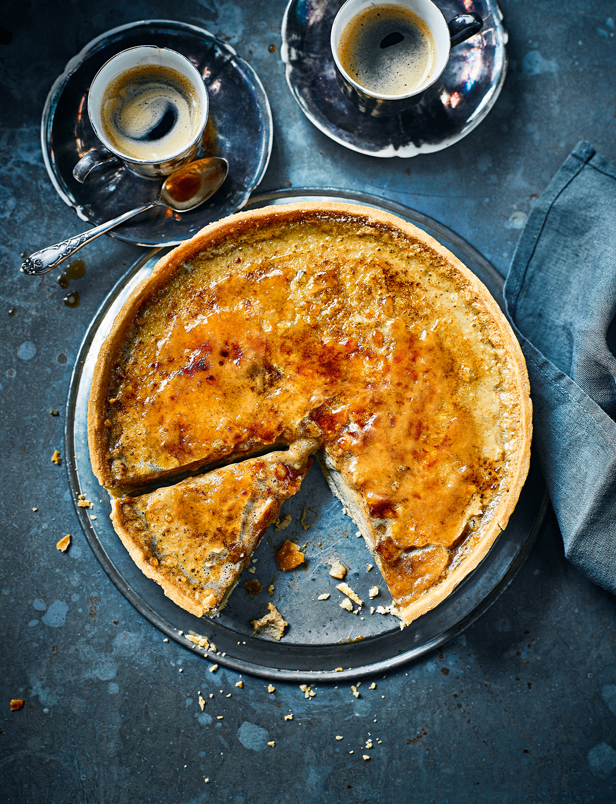 Christmas-spice crème brûlée tart