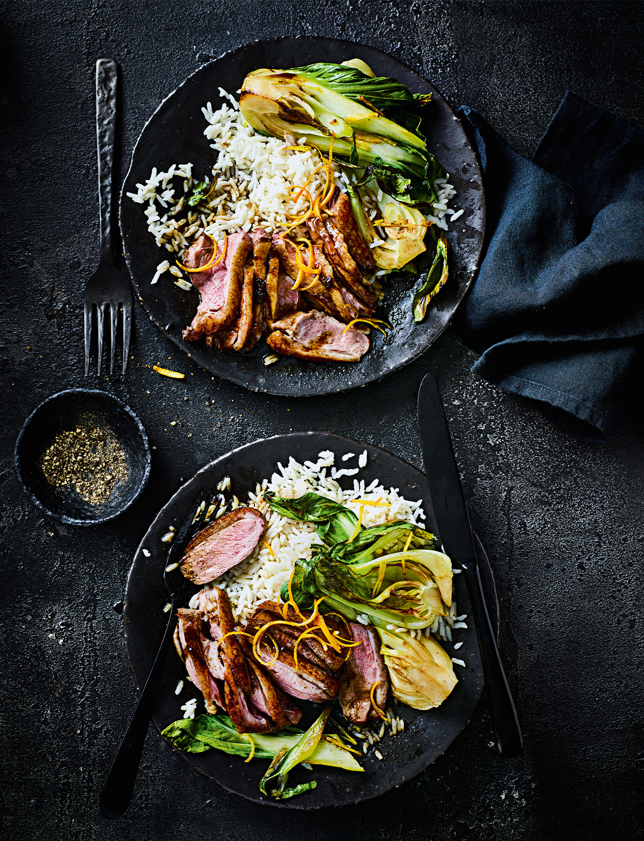 Spiced orange duck with gingered pak choi recipe | Sainsbury`s Magazine