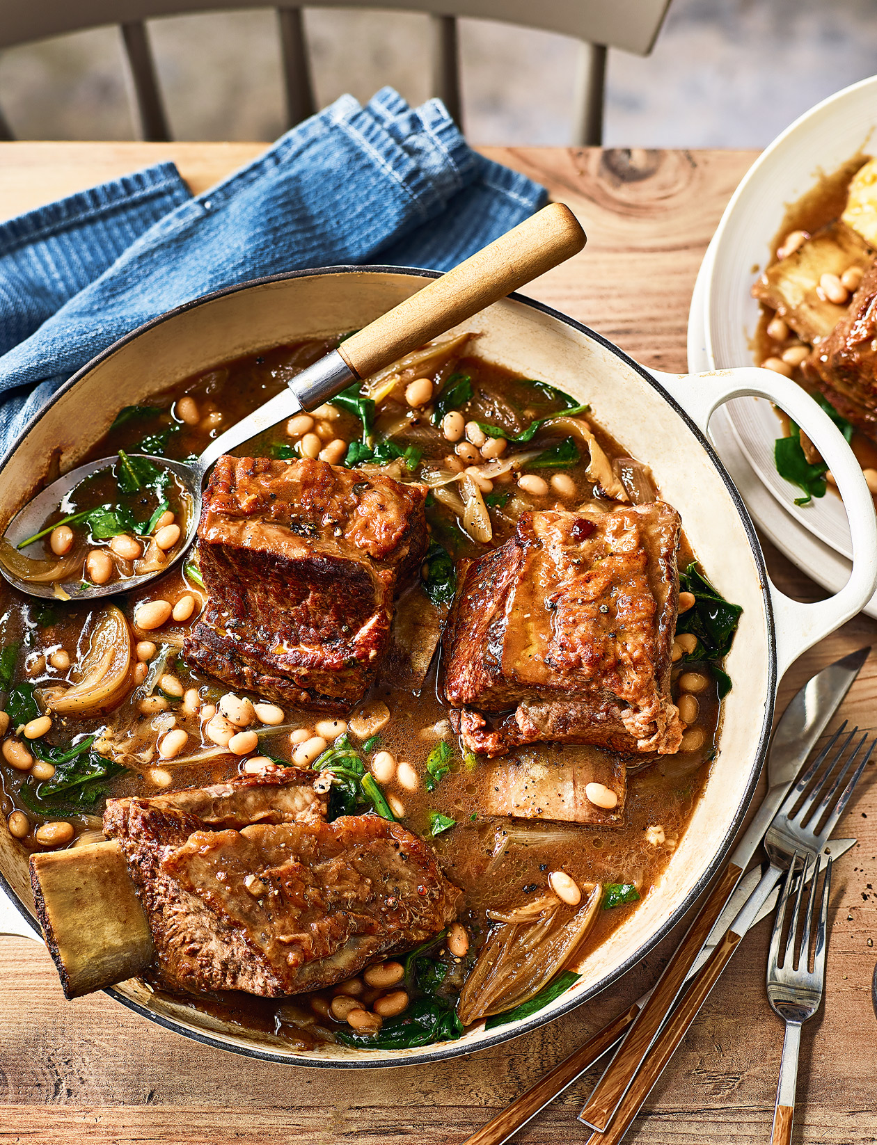 Balsamic beef short ribs with haricot beans and spinach recipe ...