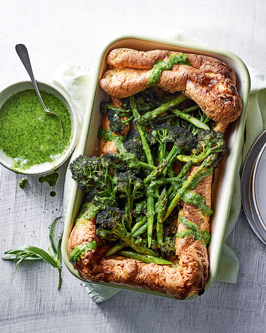 Roasted broccoli and asparagus Yorkshire pudding recipe Sainsbury`s