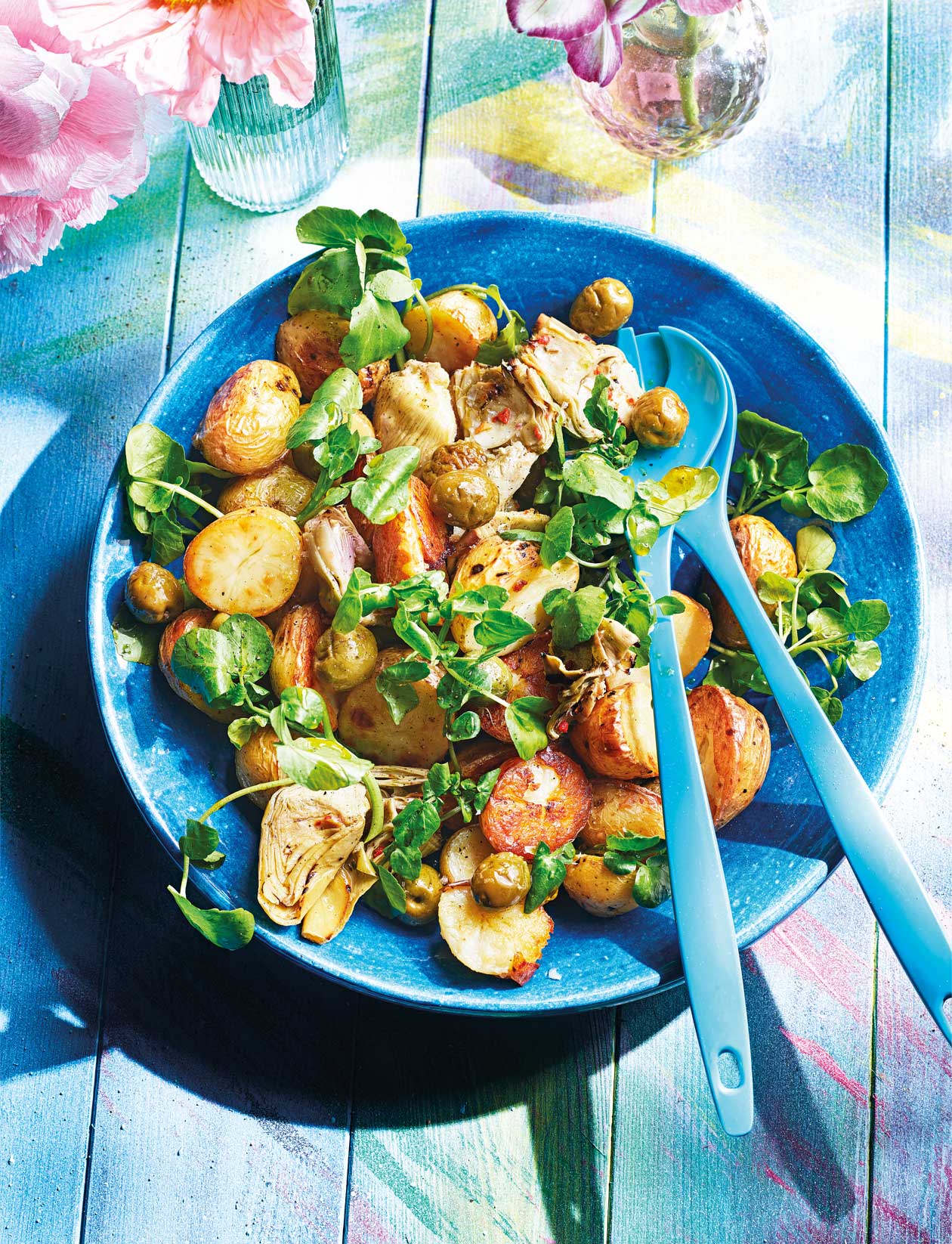 Roast baby potatoes with olives and artichokes recipe | Sainsbury`s Magazine