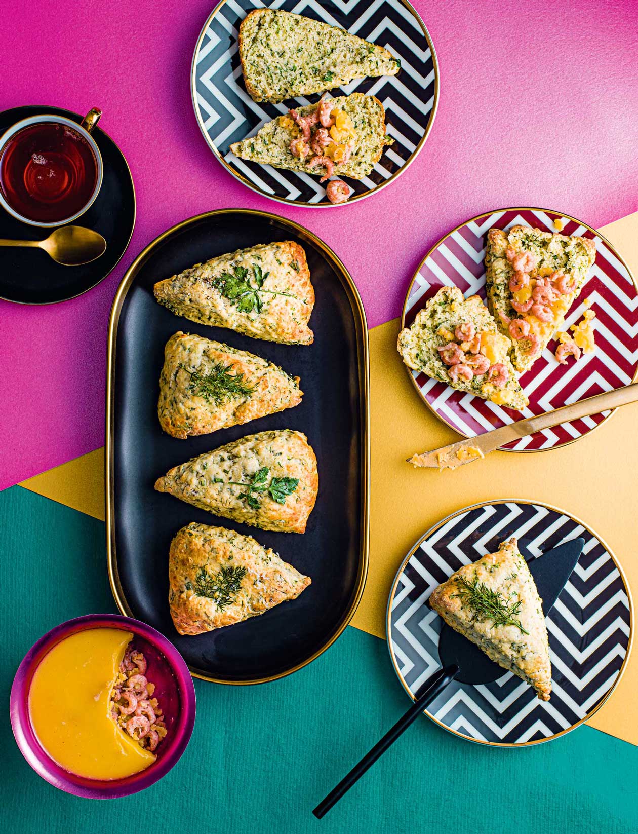 Summer herb scones with potted shrimp recipe | Sainsbury`s Magazine
