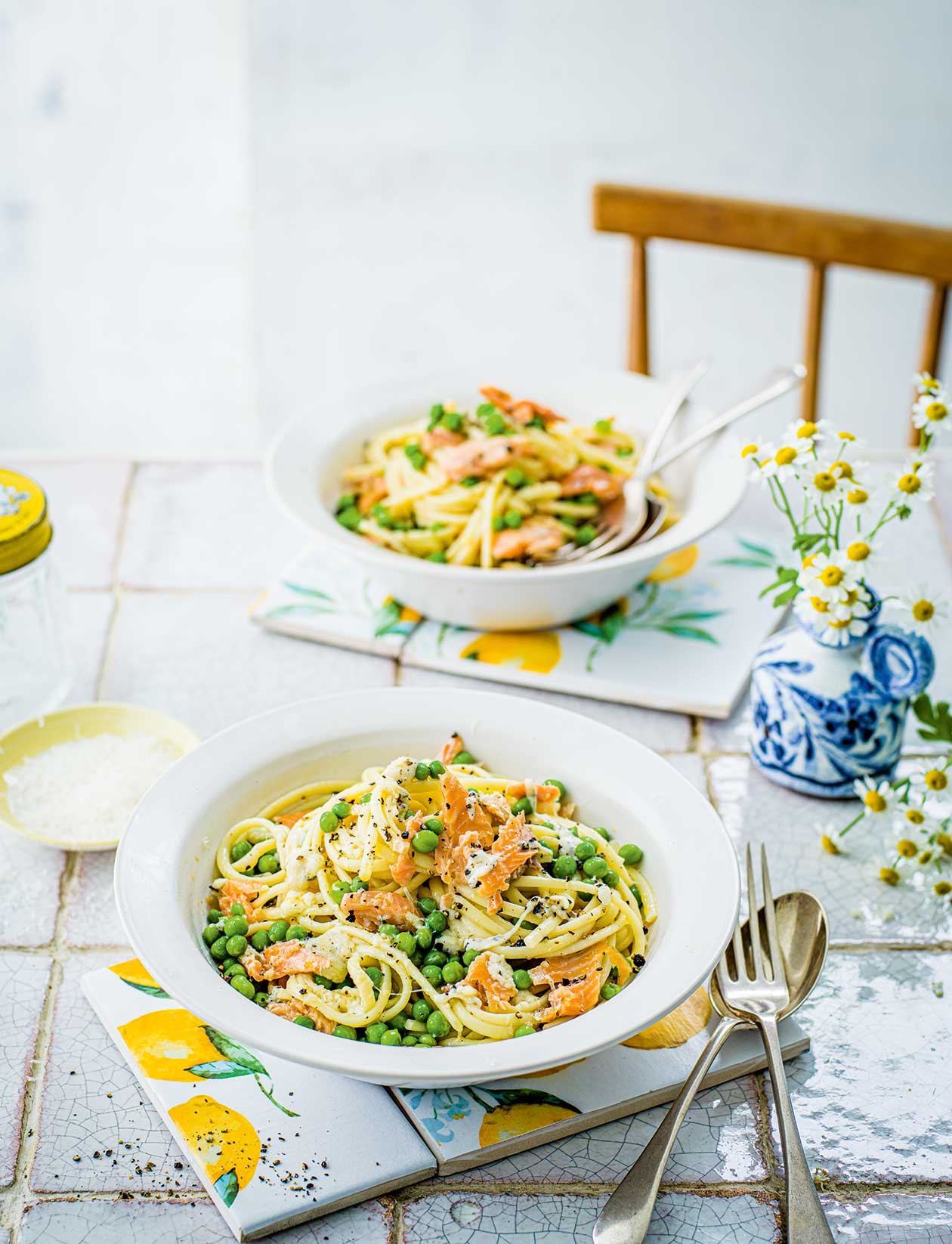Smoked trout and pea cacio e pepe recipe | Sainsbury`s Magazine
