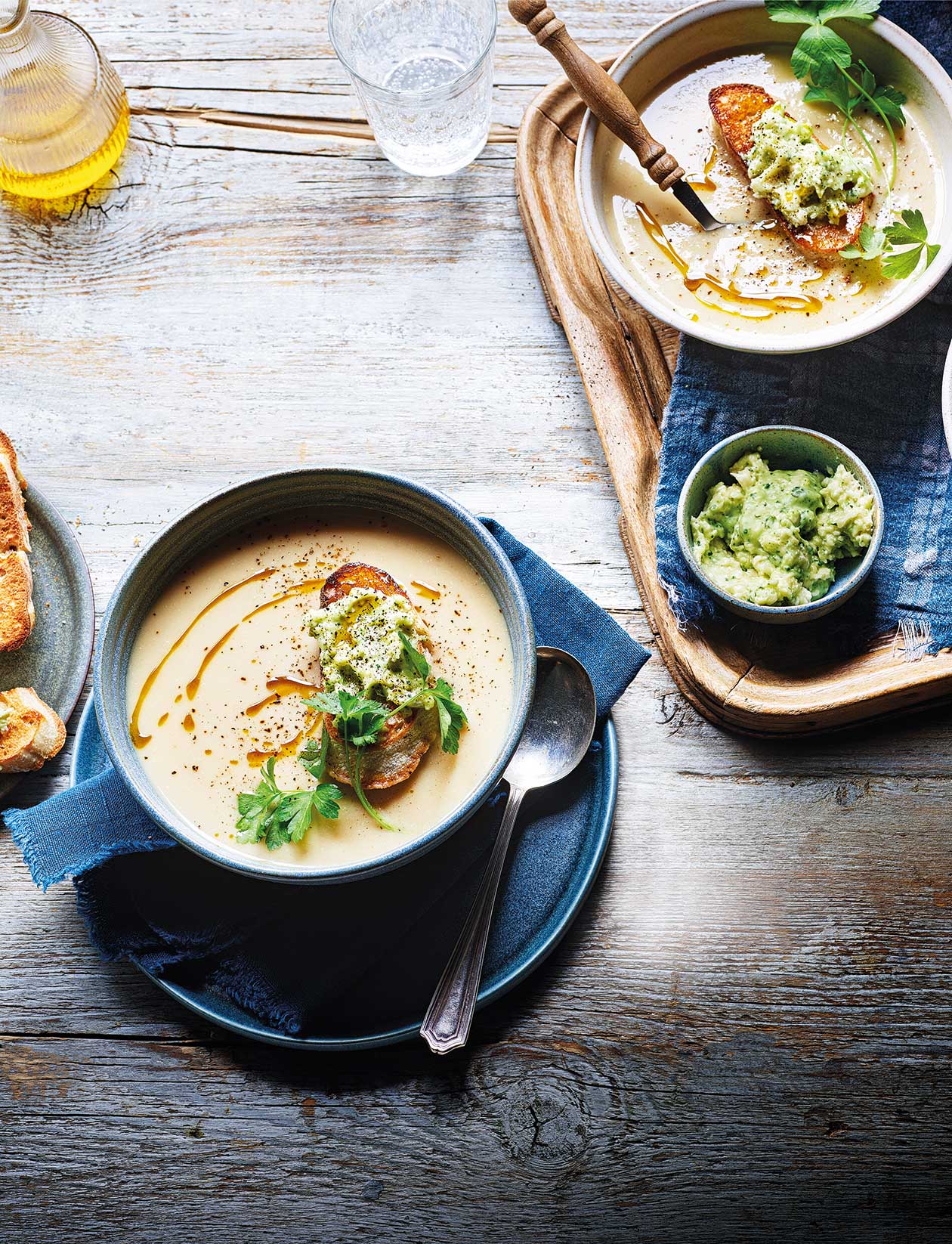 White onion soup with whipped Brie toasts recipe Sainsbury`s Magazine