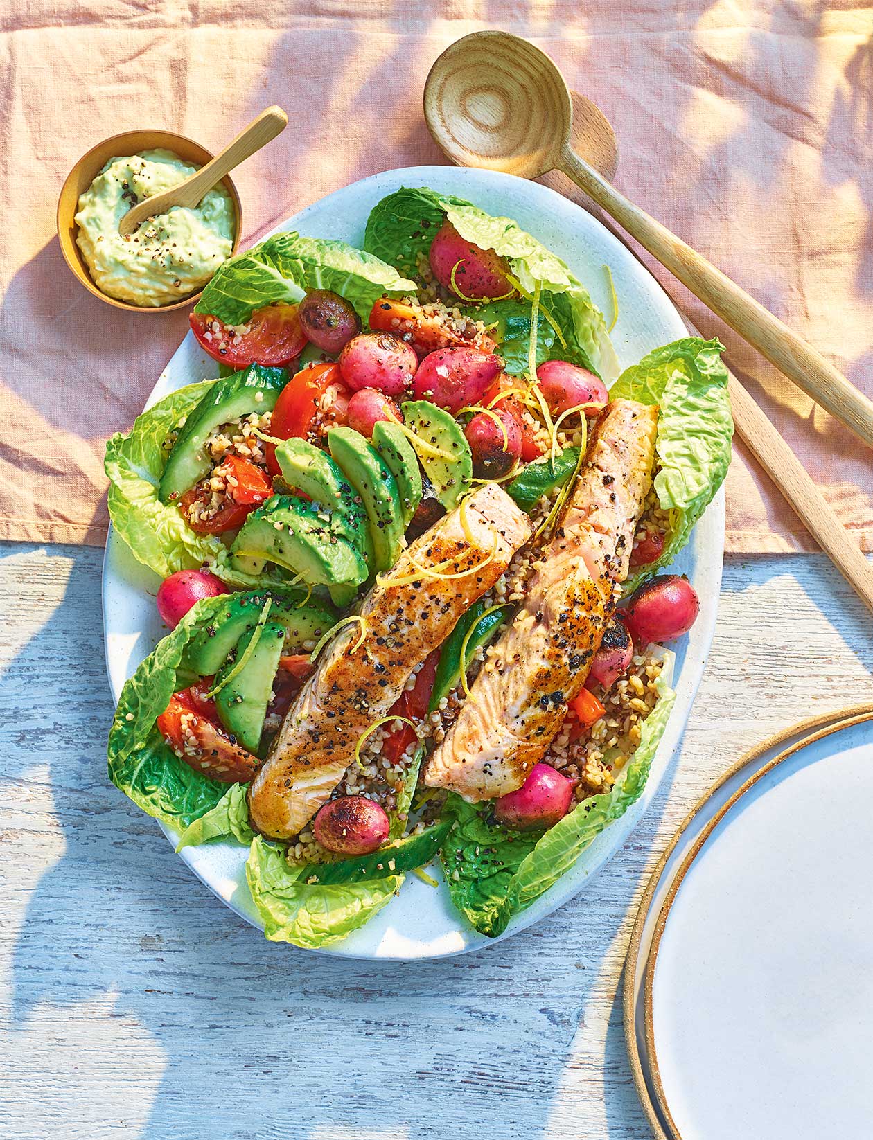 salmon with green goddess dressing Seared salmon with green goddess salad