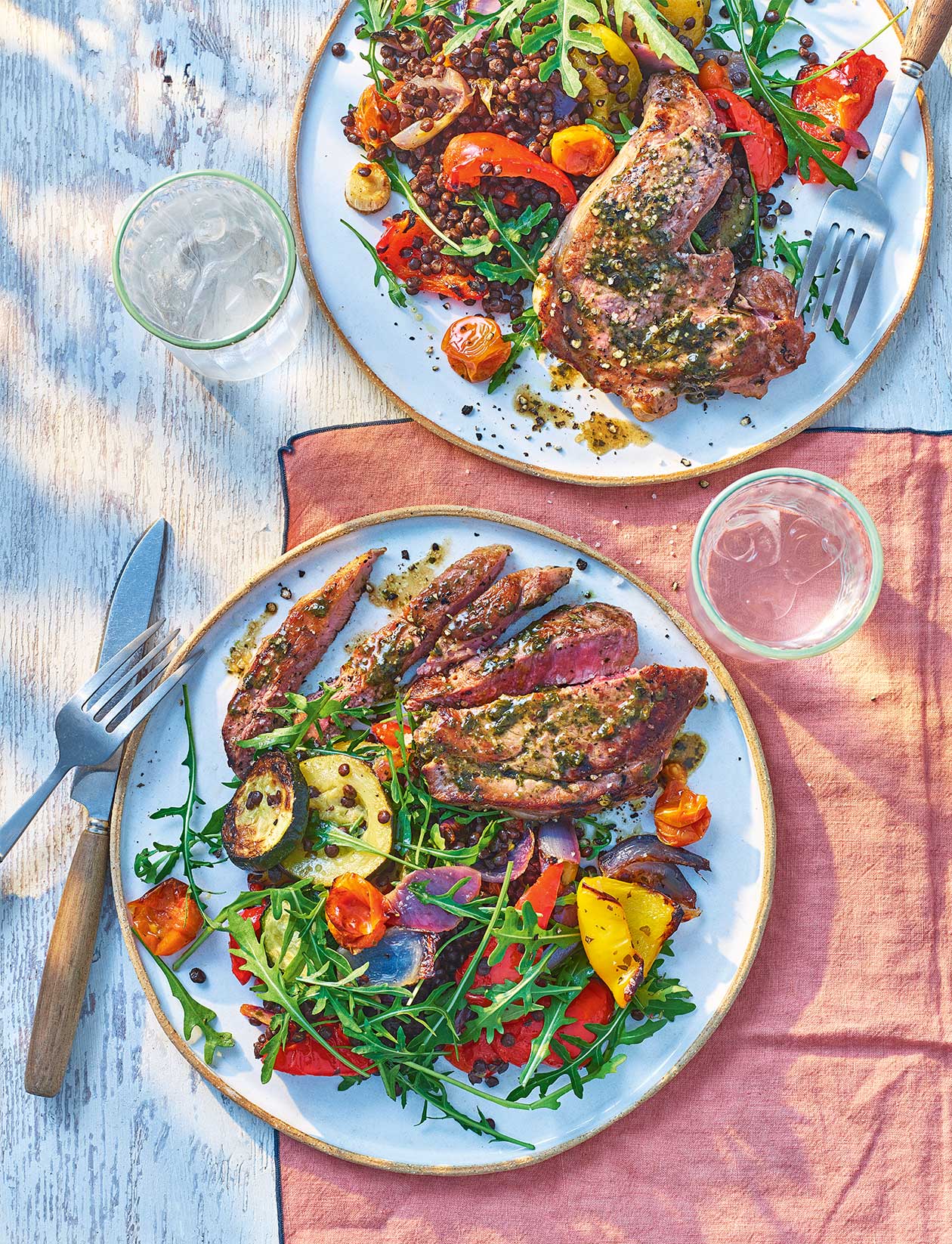 Minty lamb with rainbow veg and lentils recipe | Sainsbury`s Magazine