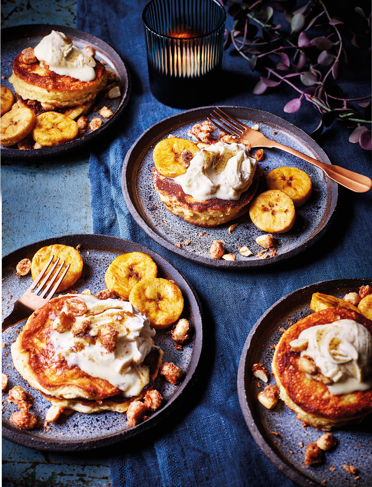 Plantain soufflé pancakes with peanut crumble recipe Sainsbury`s Magazine