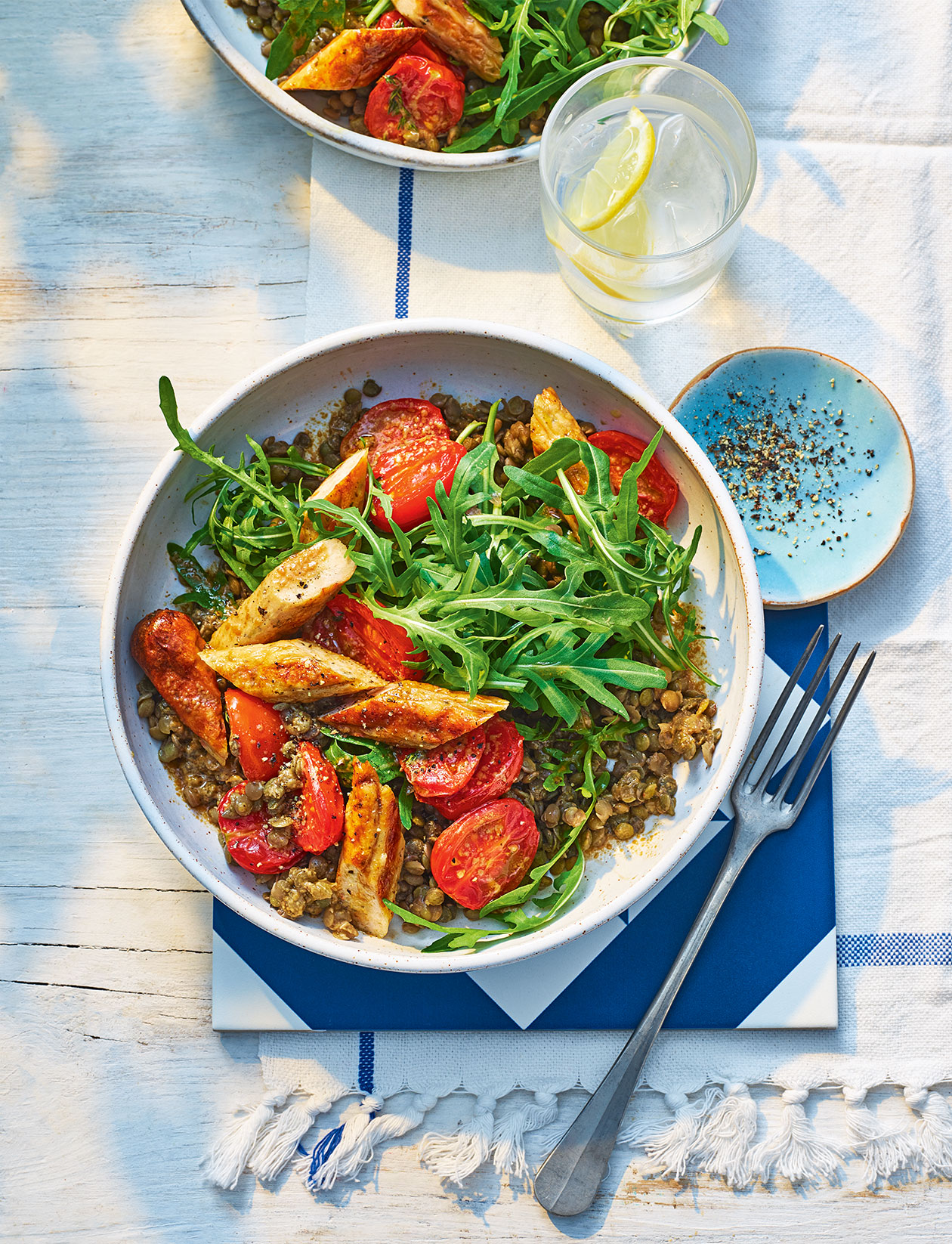 Summer sausage, lentil and roast tomato salad recipe | Sainsbury`s Magazine