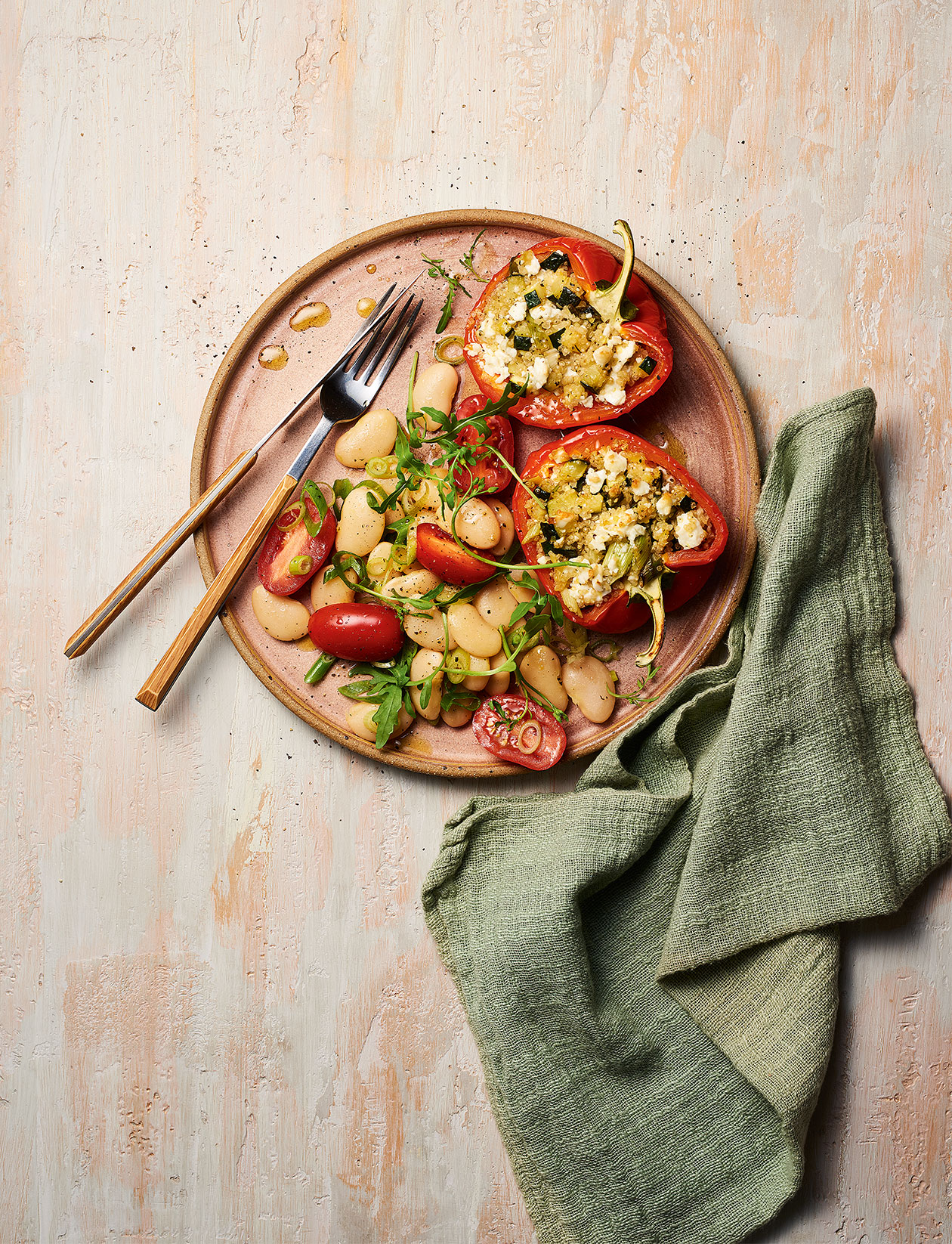 Feta-stuffed peppers with butter bean salad recipe | Sainsbury`s Magazine