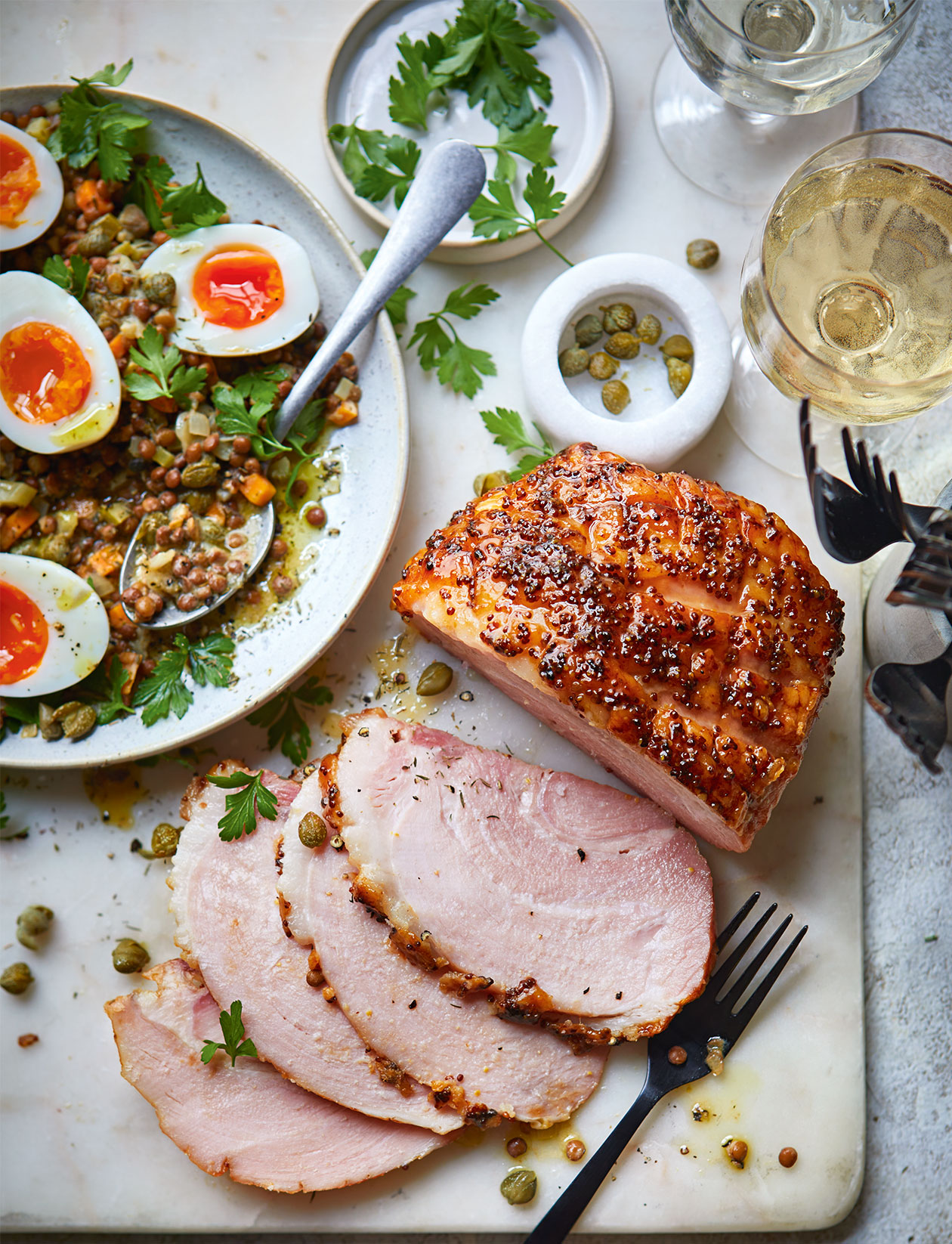Maple mustard gammon and eggs recipe | Sainsbury`s Magazine