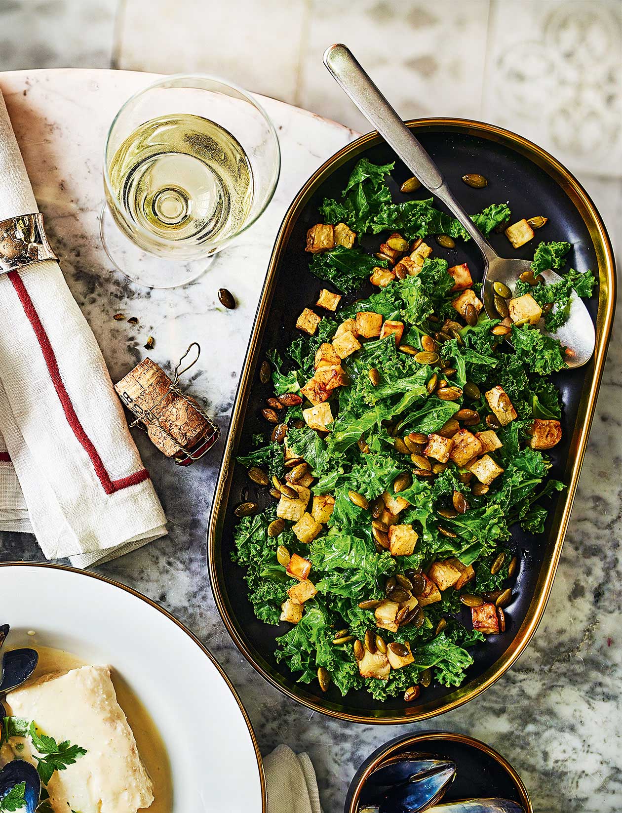 Kale and celeriac with pumpkin seeds recipe | Sainsbury`s Magazine