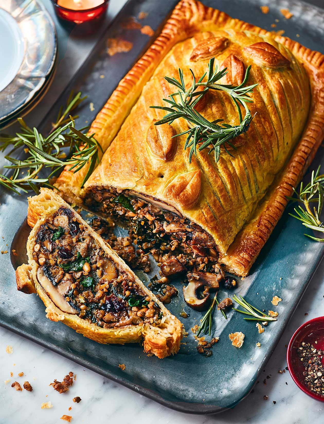 Double chestnut mushroom wellington recipe Sainsbury`s Magazine
