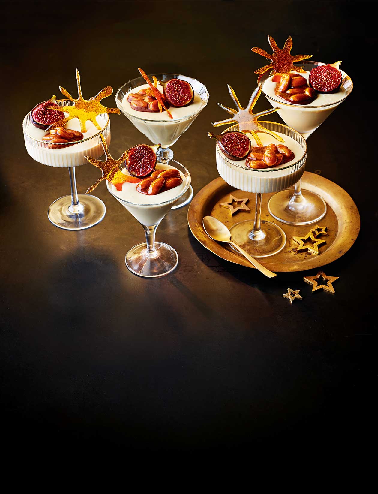 White Christmas mousse with sticky toffee nuts and figs recipe | Sainsbury`s Magazine