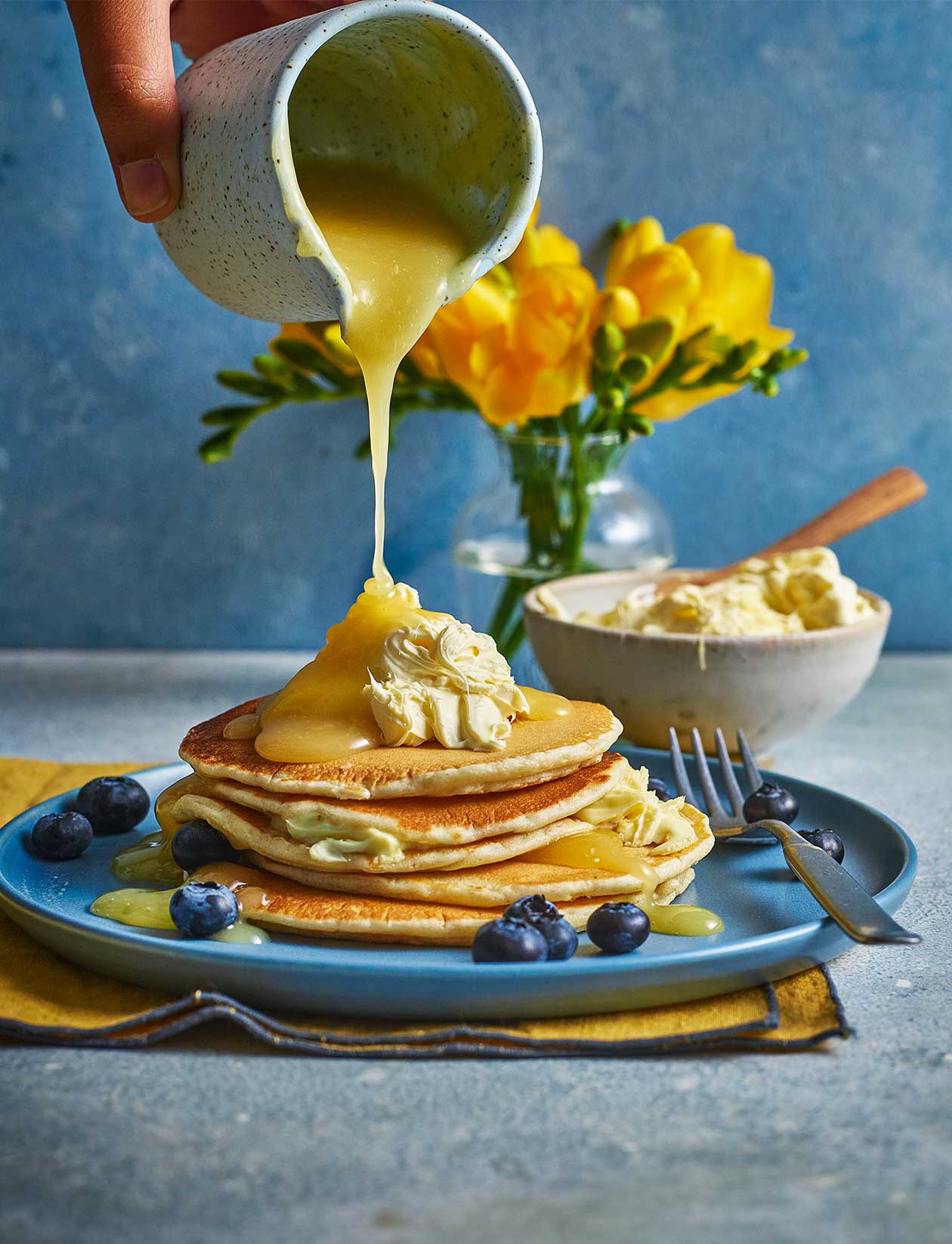 Sponsored: Clotted cream pancakes with lemon curd recipe | Sainsbury`s Magazine