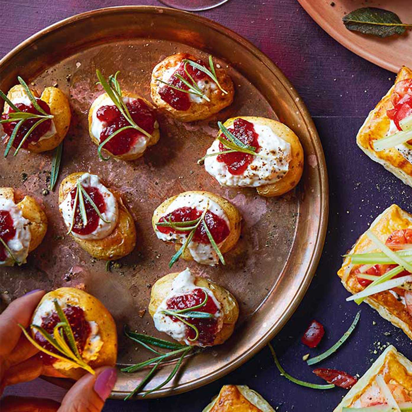 Smashed roasties with blue cheese and cranberry recipe Sainsbury`s