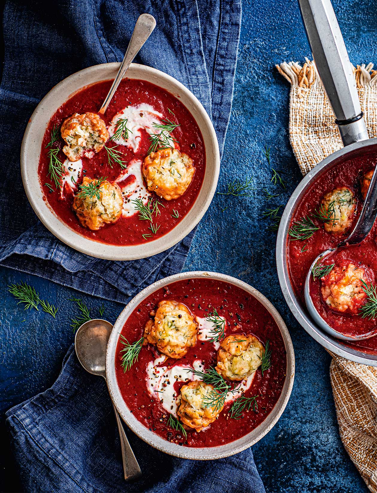 Beetroot and apple soup with horseradish-dill dumplings recipe | Sainsbury`s Magazine