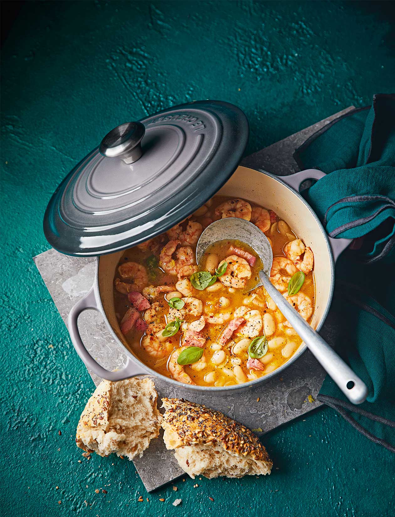 Prawn, bacon and white bean stew | Sainsbury`s Magazine
