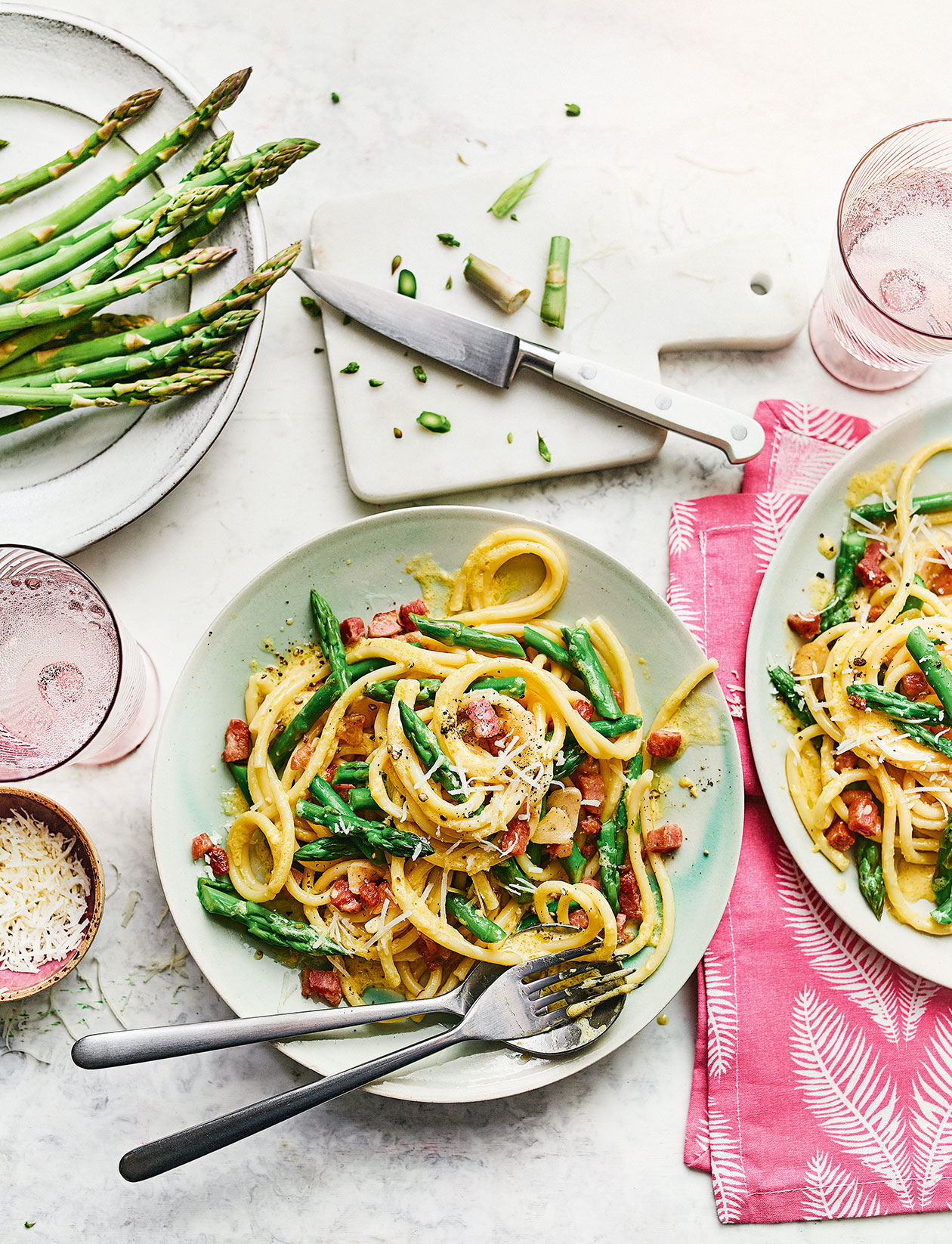 Asparagus carbonara recipe | Sainsbury`s Magazine