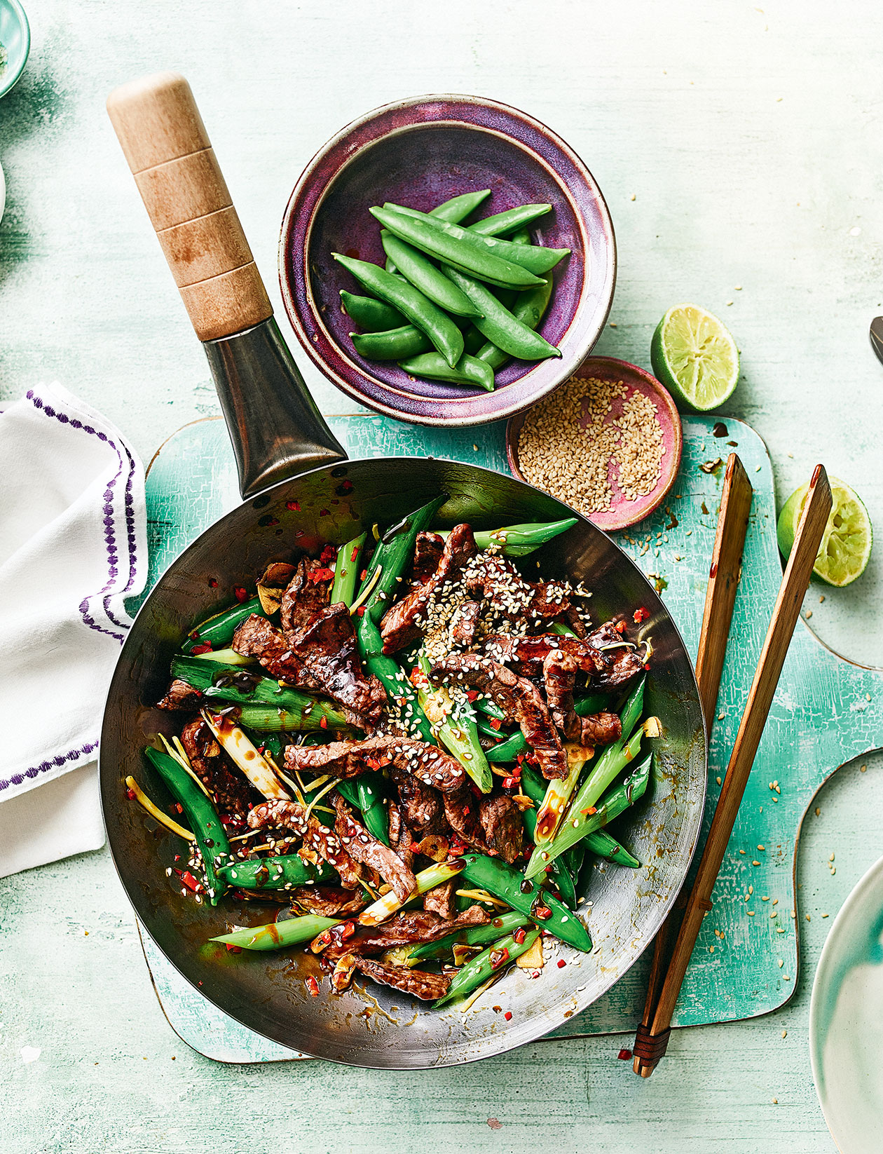 Sticky sesame beef and spring onion stir-fry recipe | Sainsbury`s Magazine