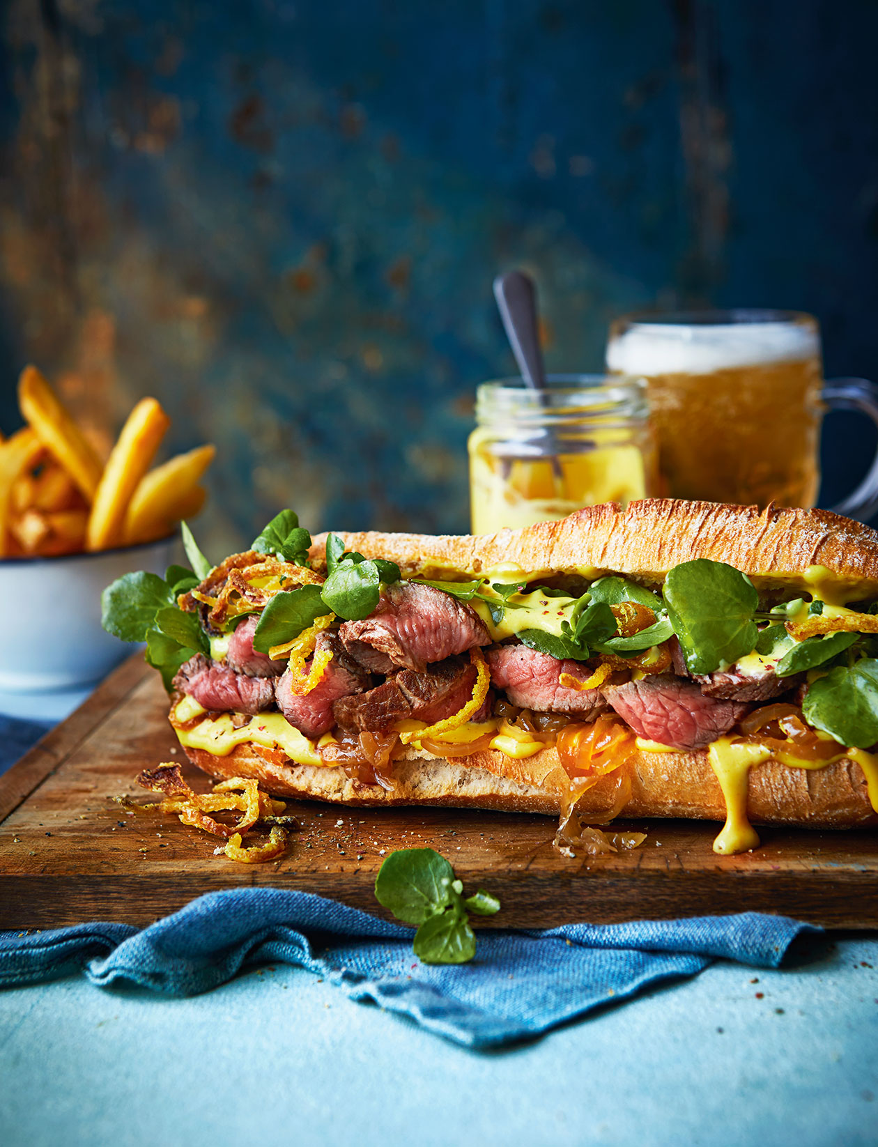 Pub-style steak sarnie with beer onions recipe | Sainsbury`s Magazine