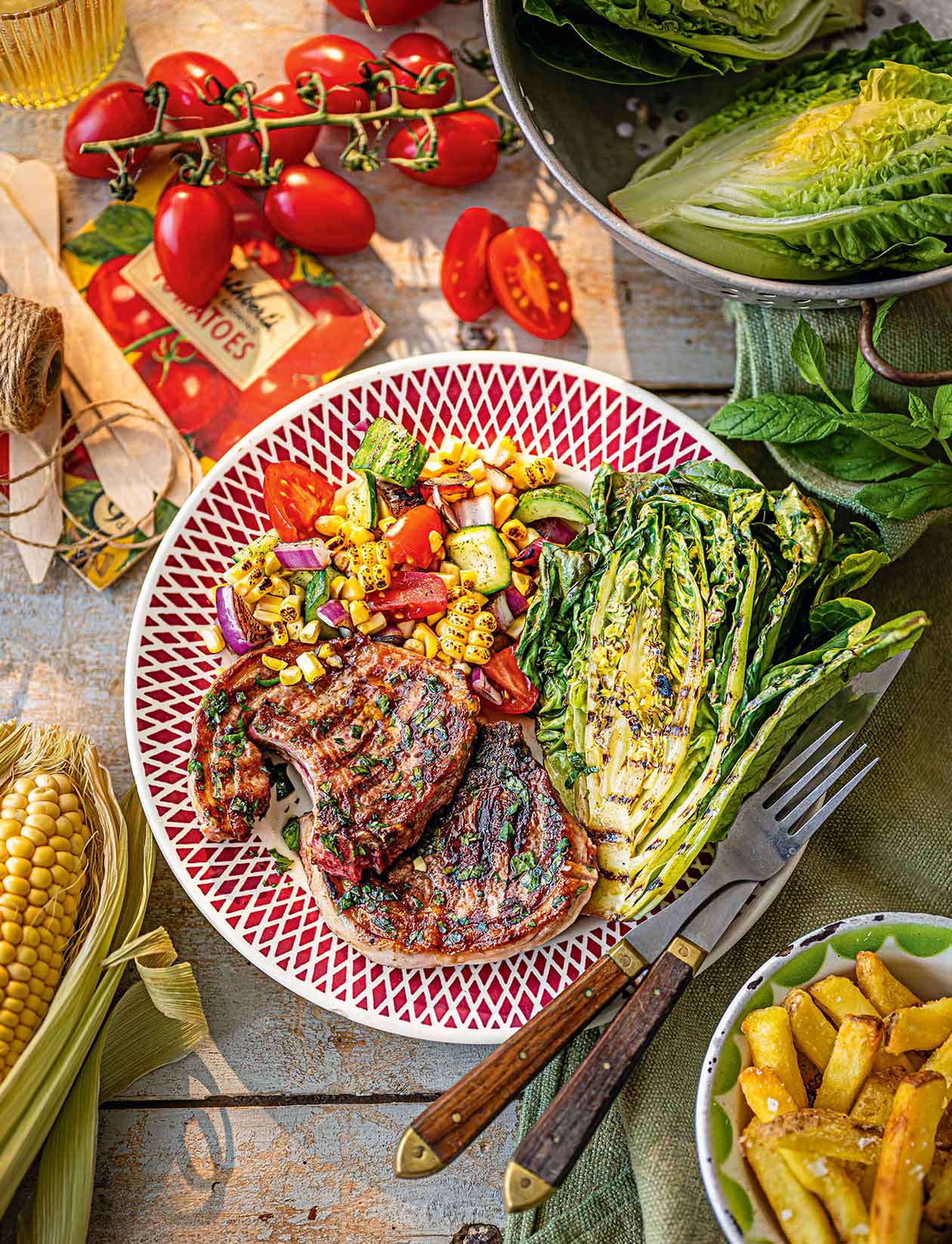 Lamb with charred sweetcorn salsa and fresh mint sauce recipe | Sainsbury`s Magazine