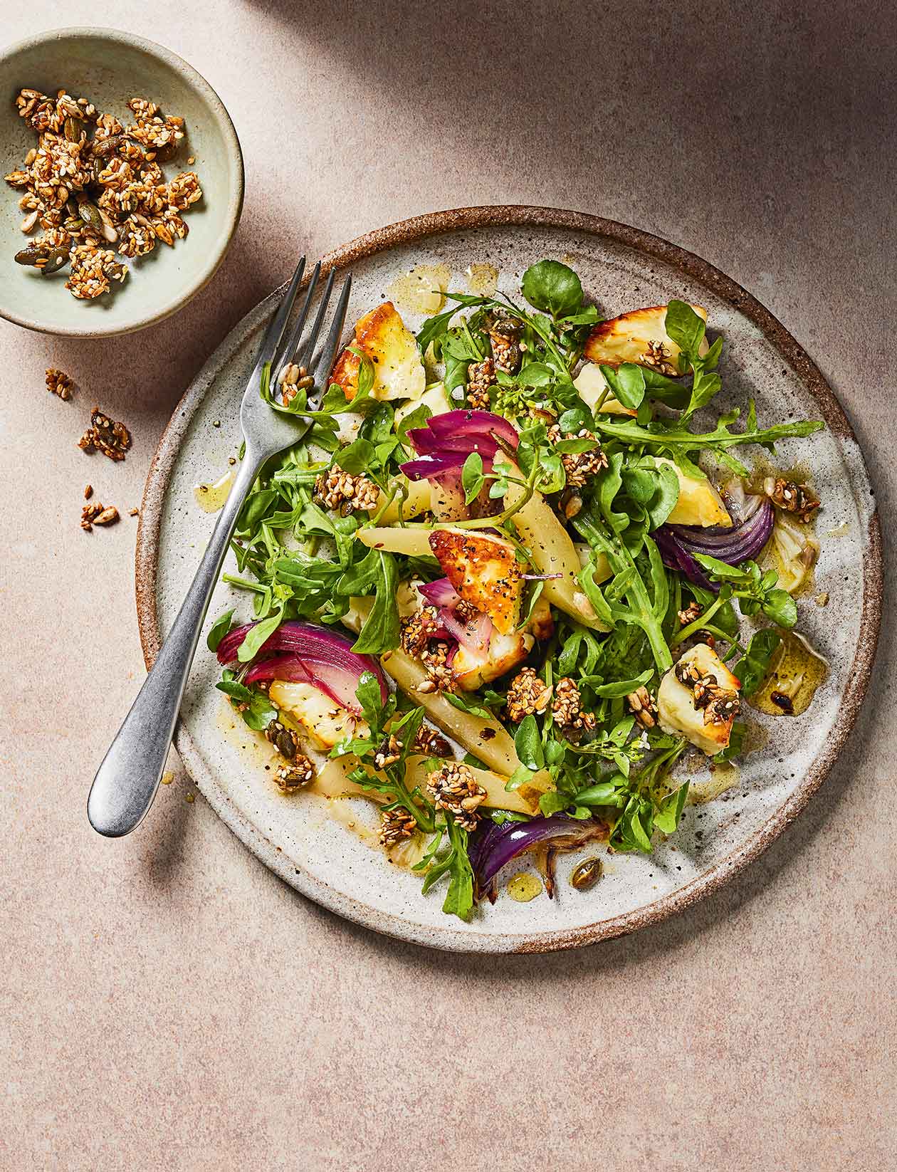 Warm roasted pear and halloumi salad recipe | Sainsbury`s Magazine