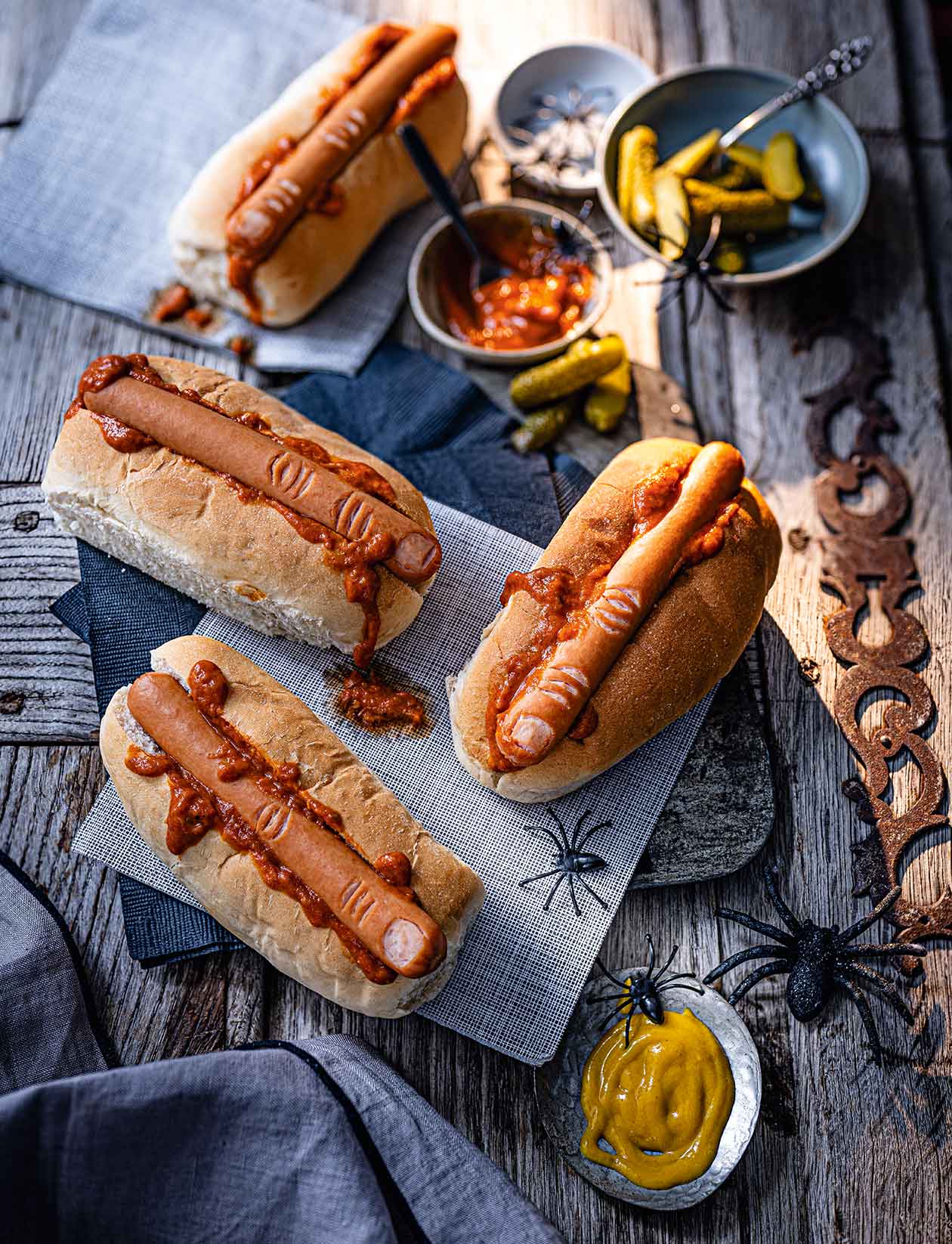 Halloween hot dogs with smoky tomato sauce recipe Sainsbury`s Magazine
