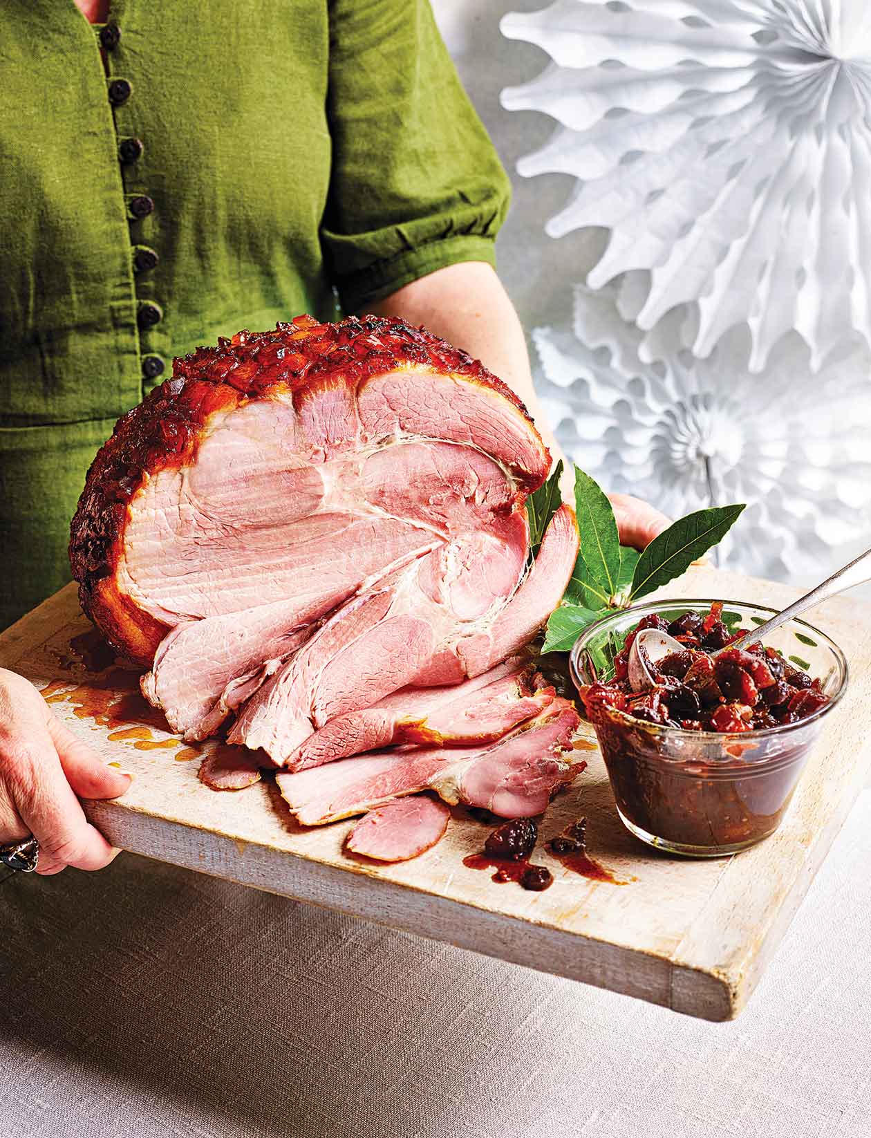 Brandy-glazed ham with 'mince pie' chutney recipe | Sainsbury`s Magazine